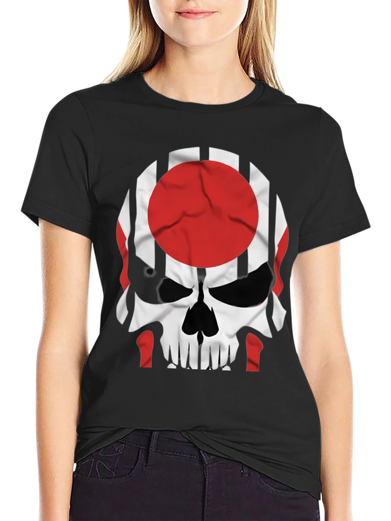 Skull Japan Flag Graphic Tee - Mens Black T-Shirt