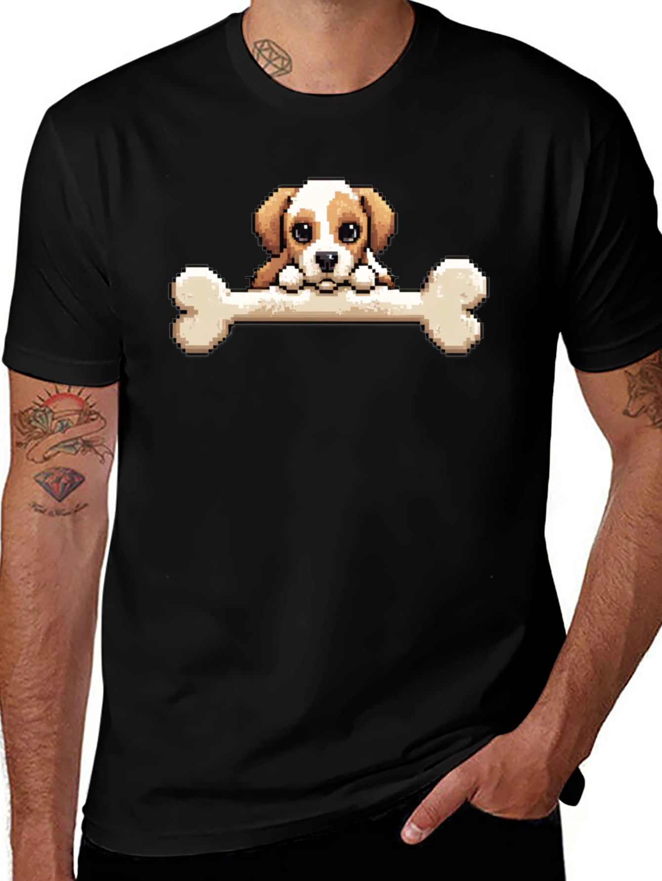 Pixel Dog Bone T-Shirt - Cute Graphic Tee
