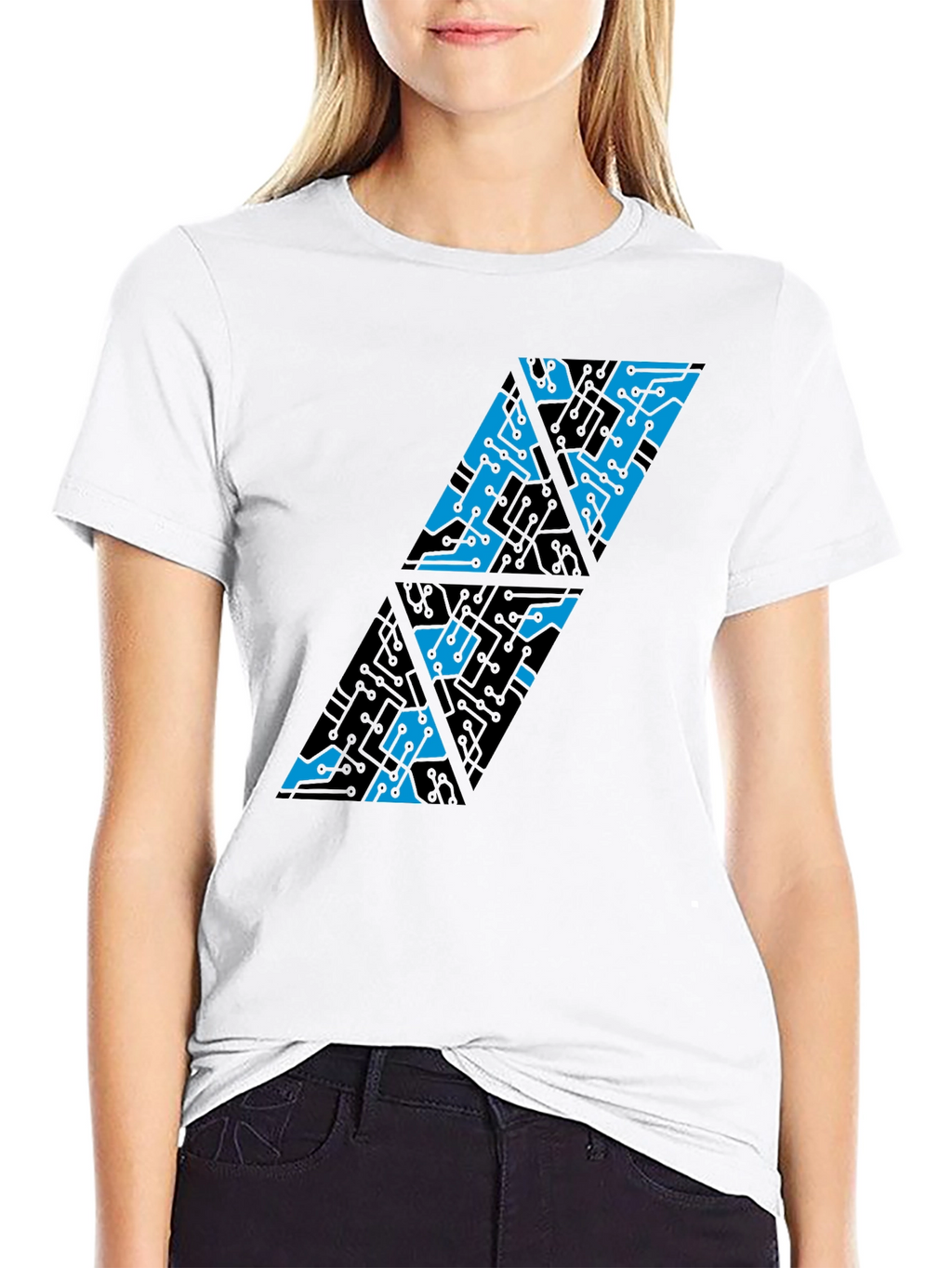 Abstract Circuit Board T-Shirt - Black Cotton Blend