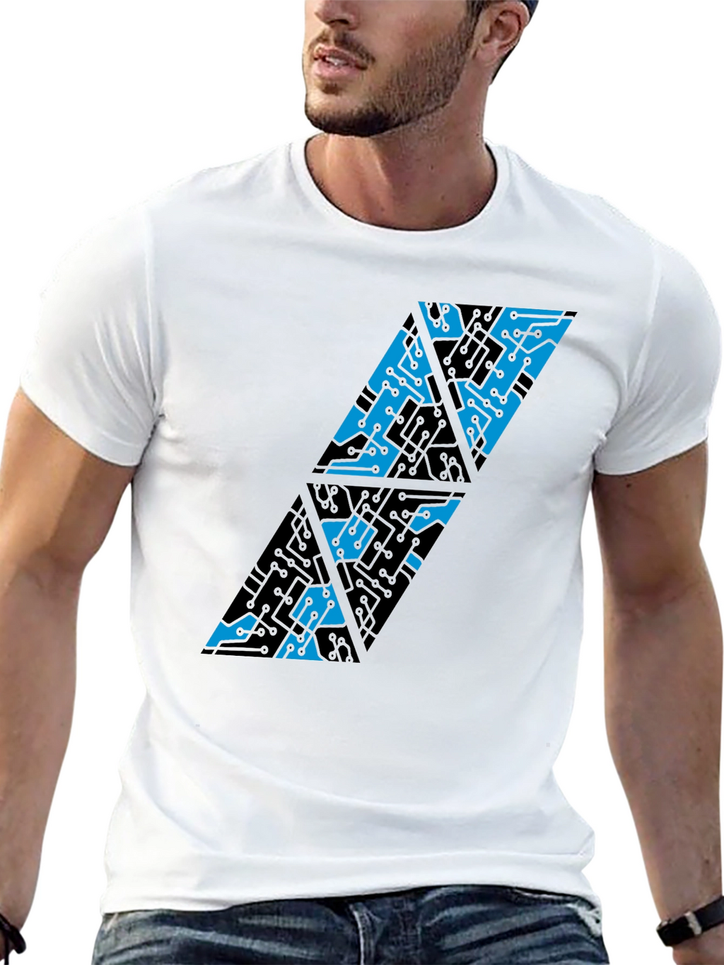 Abstract Circuit Board T-Shirt - Black Cotton Blend