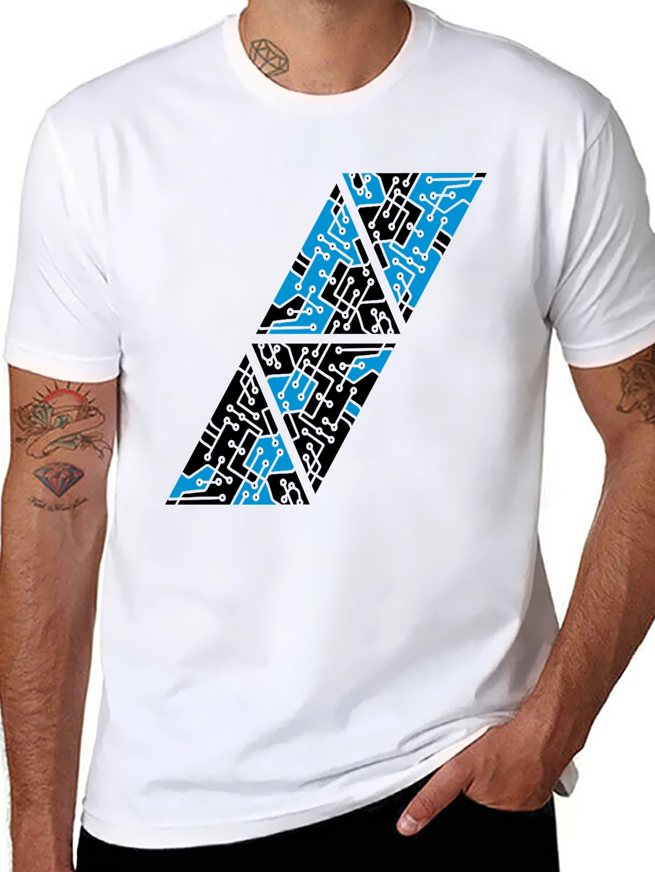 Abstract Circuit Board T-Shirt - Black Cotton Blend