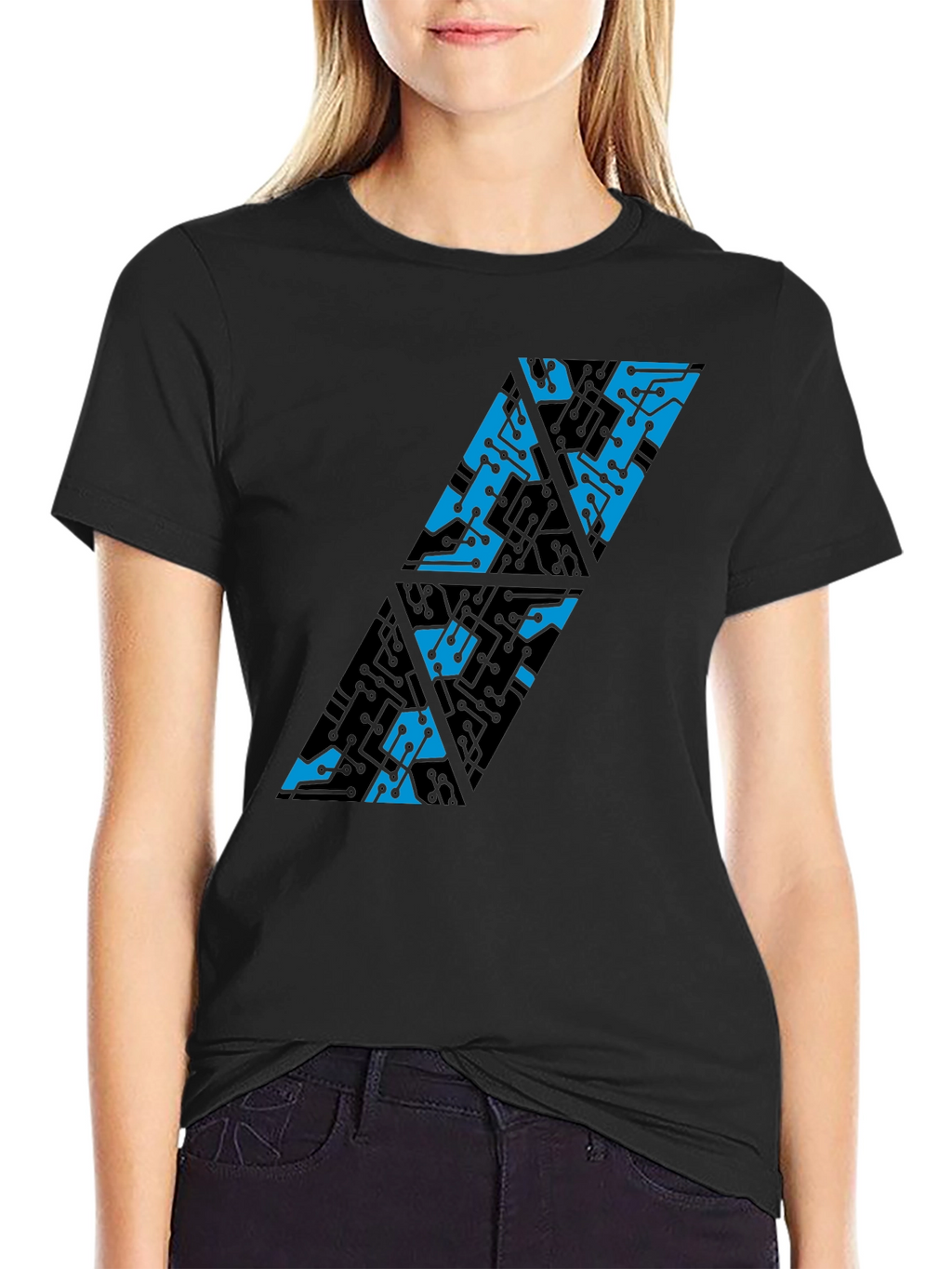 Abstract Circuit Board T-Shirt - Black Cotton Blend
