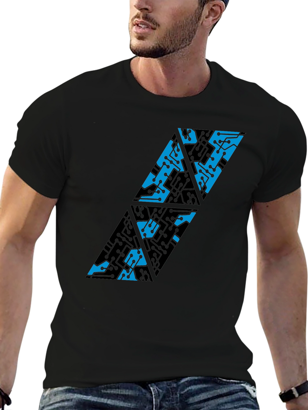 Abstract Circuit Board T-Shirt - Black Cotton Blend