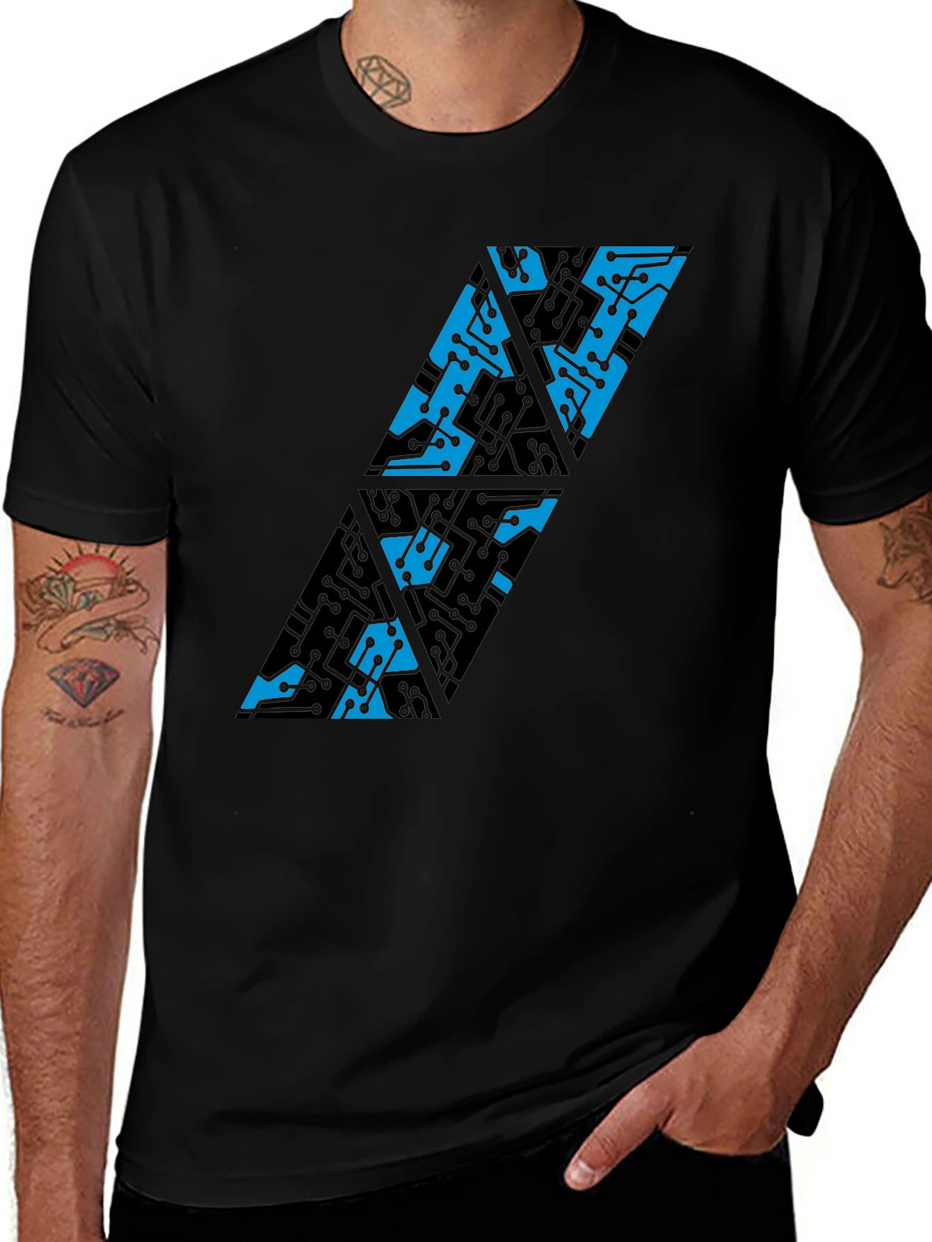 Abstract Circuit Board T-Shirt - Black Cotton Blend