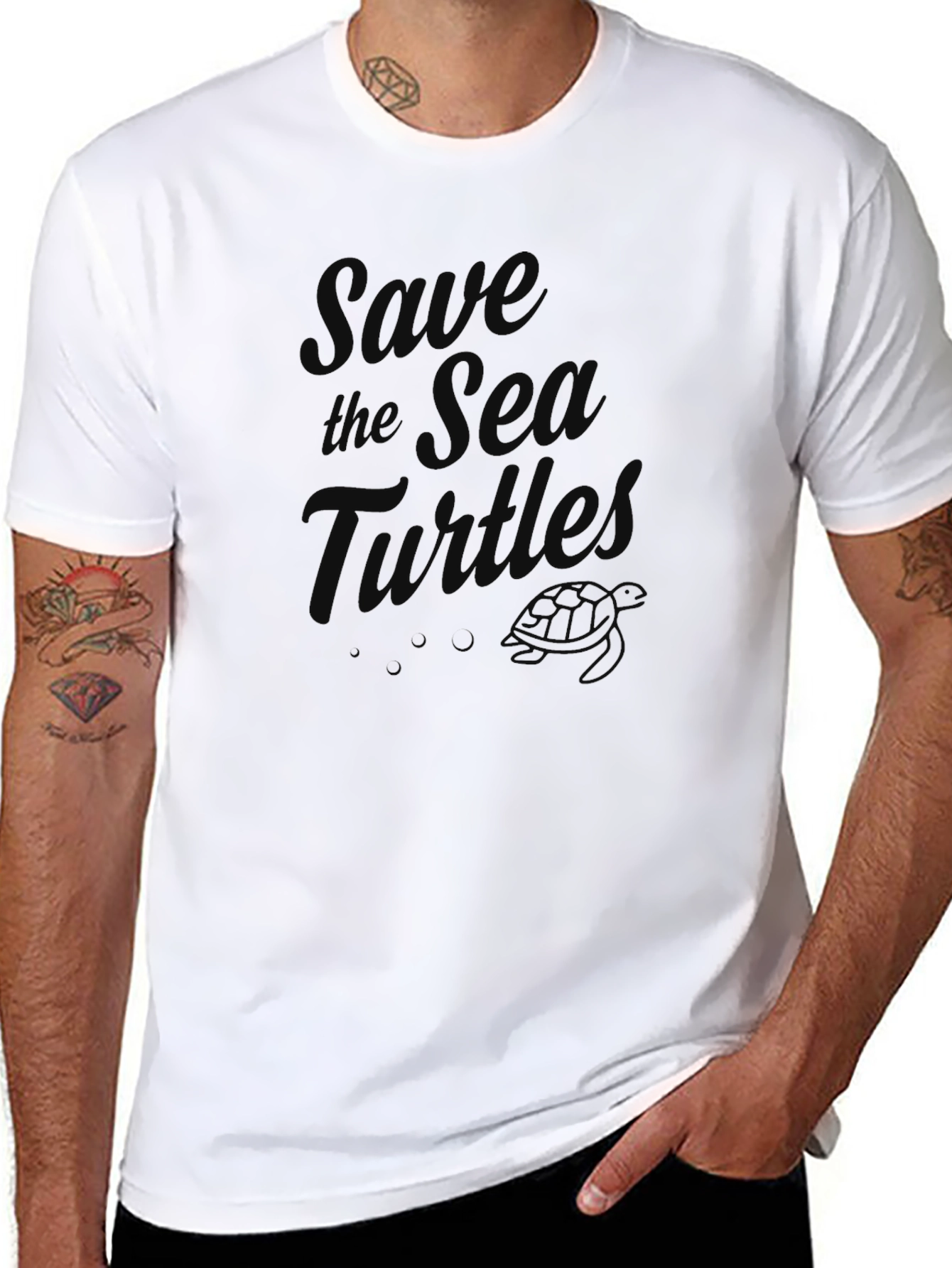 Save the Sea Turtle Graphic Tee - Black