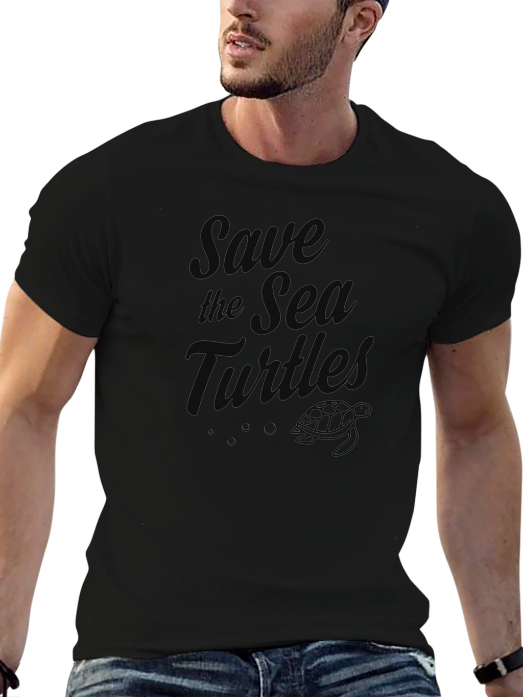 Save the Sea Turtle Graphic Tee - Black