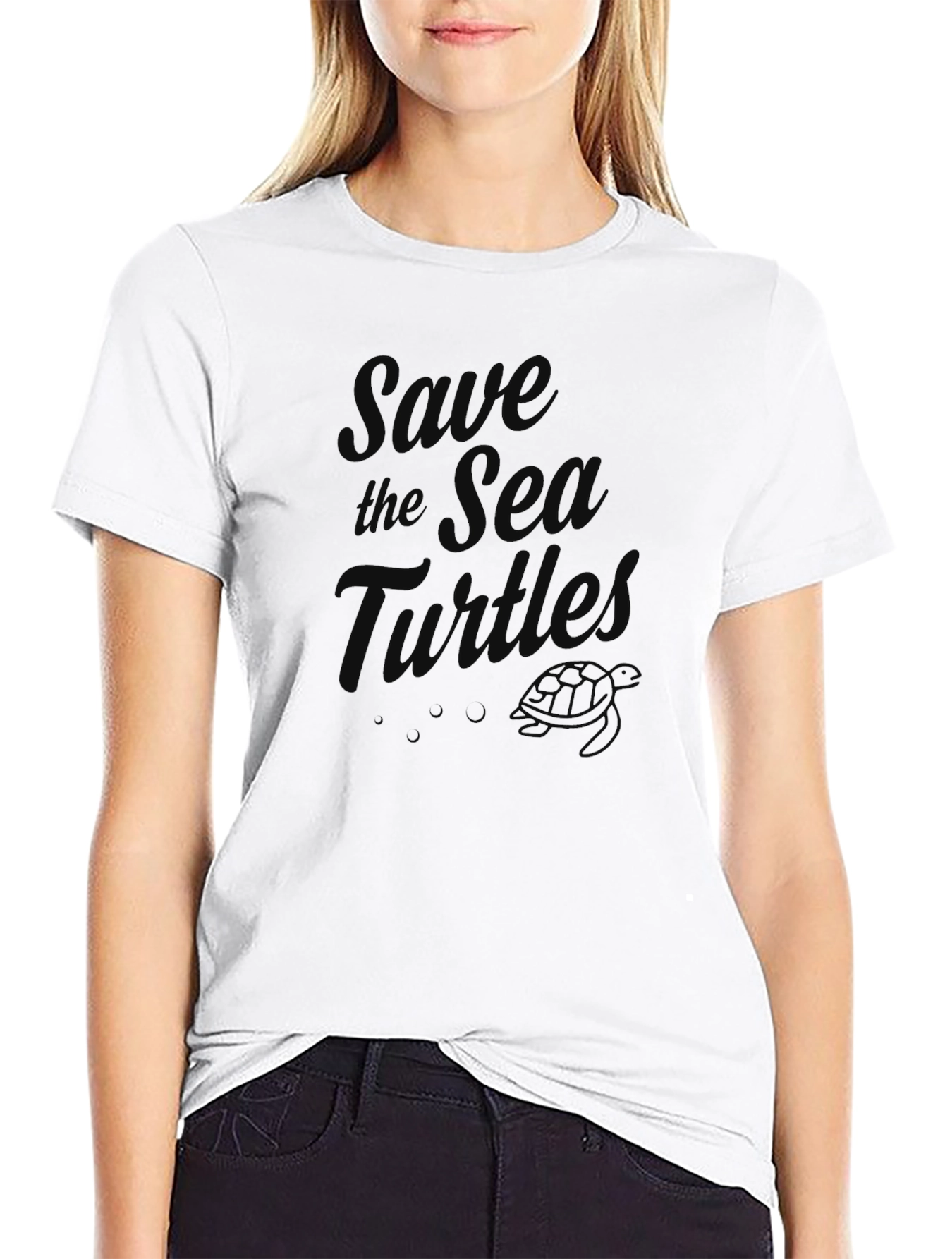 Save the Sea Turtle Graphic Tee - Black