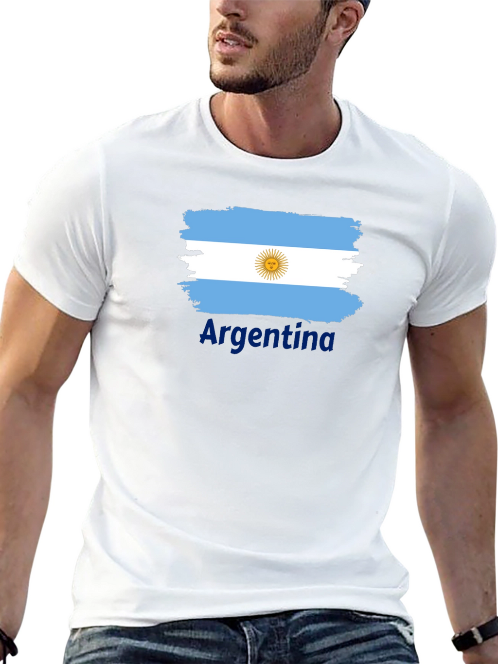 Argentina Flag T-Shirt - Black Cotton Tee