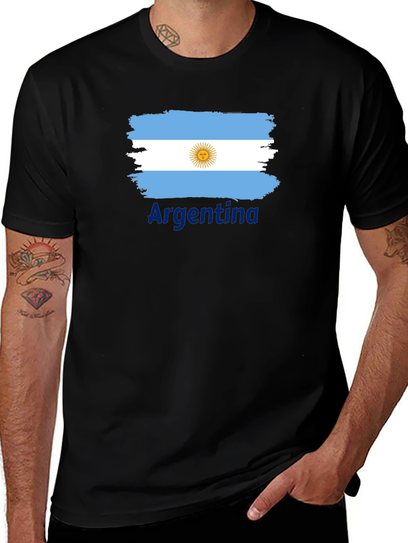 Argentina Flag T-Shirt - Black Cotton Tee