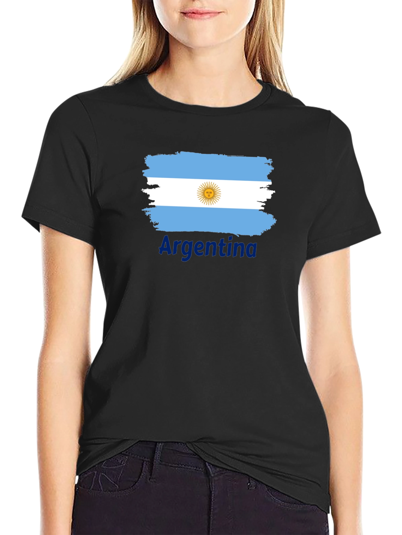 Argentina Flag T-Shirt - Black Cotton Tee