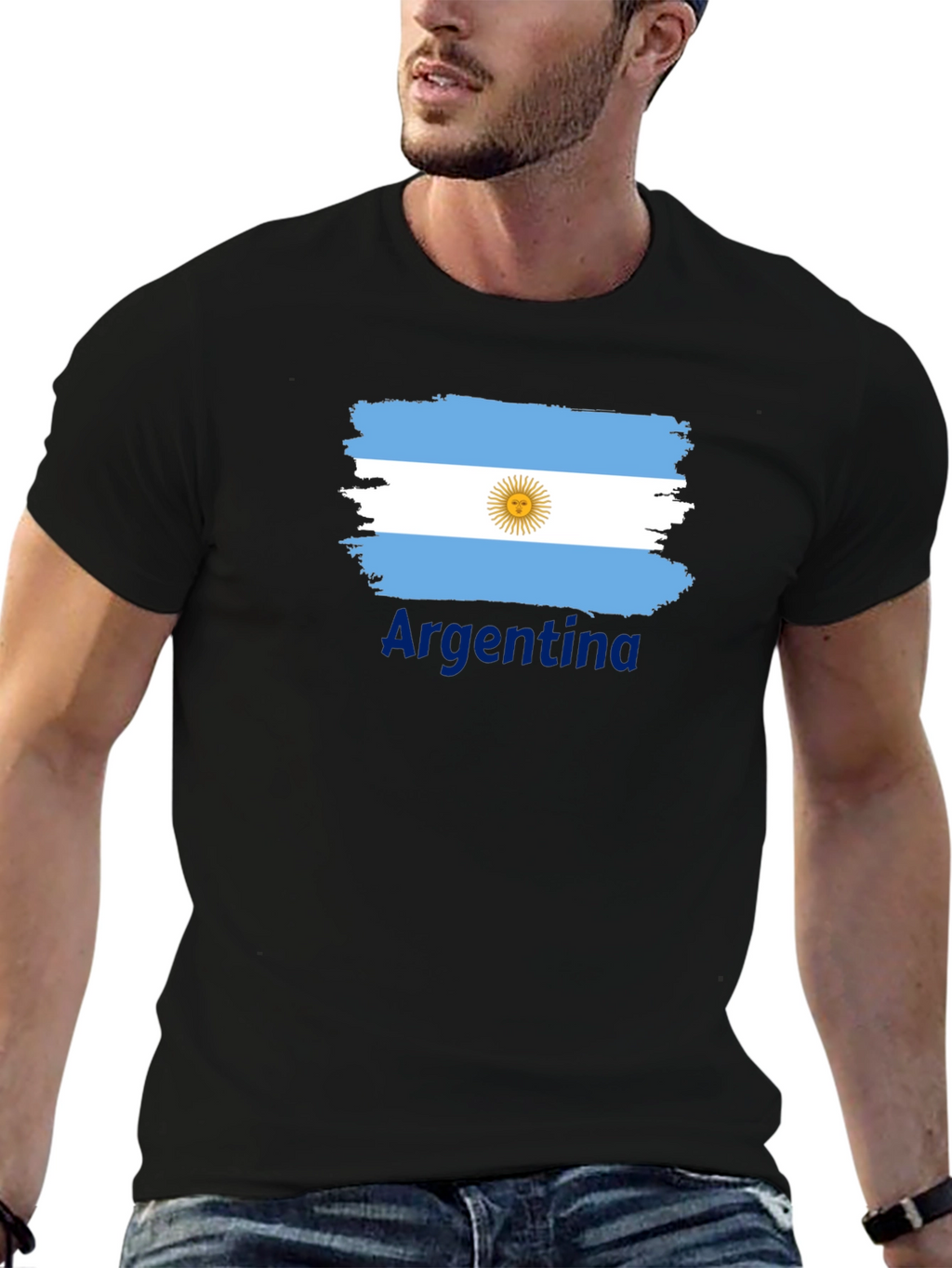 Argentina Flag T-Shirt - Black Cotton Tee