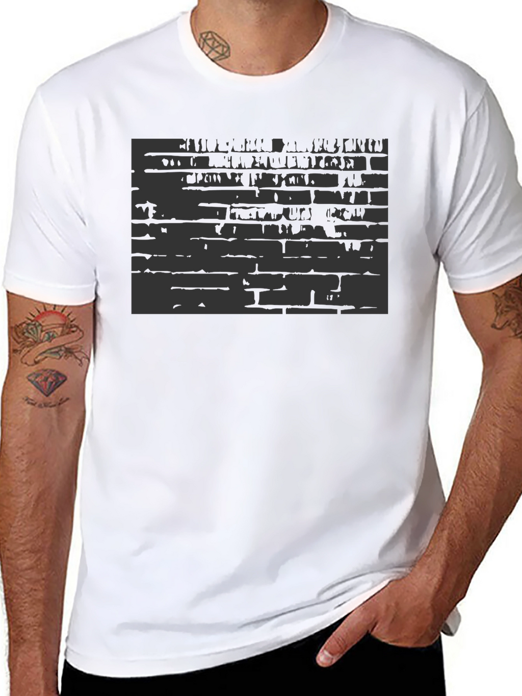 Abstract Brick Wall Print Black T-Shirt