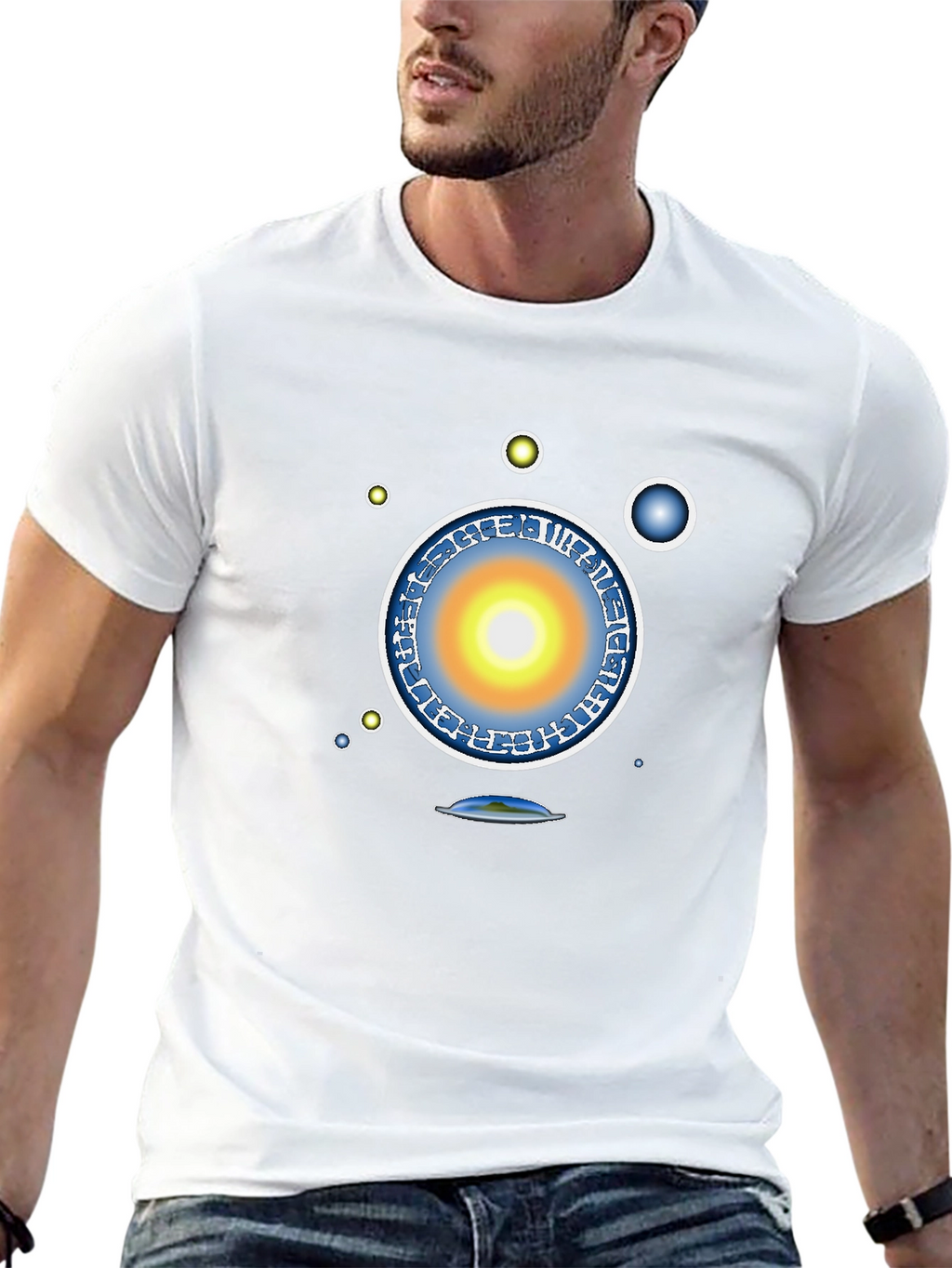 Abstract Solar System Graphic Tee - Black
