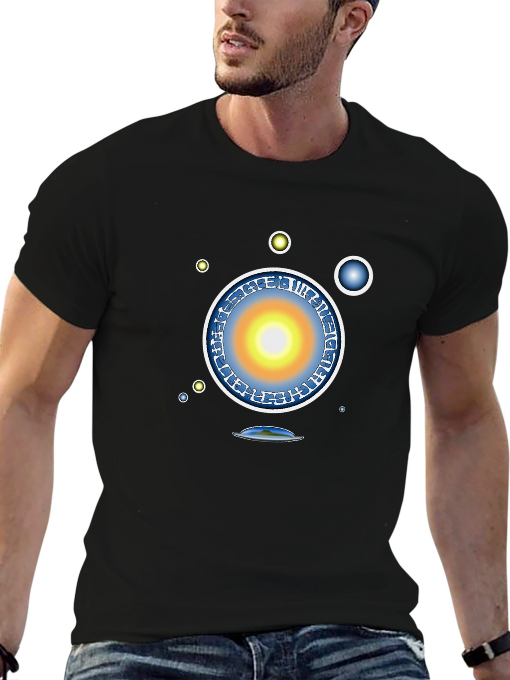 Abstract Solar System Graphic Tee - Black
