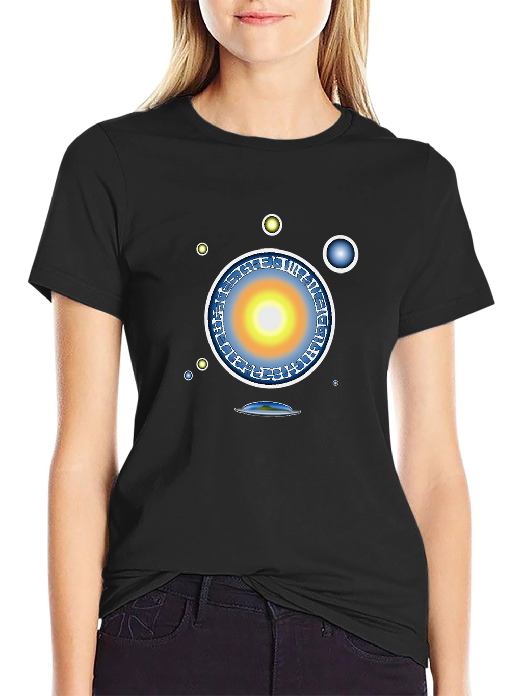 Abstract Solar System Graphic Tee - Black