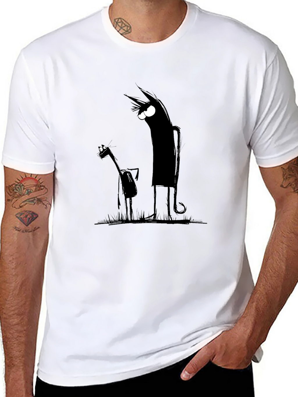 Mens Black Cartoon Graphic Tee