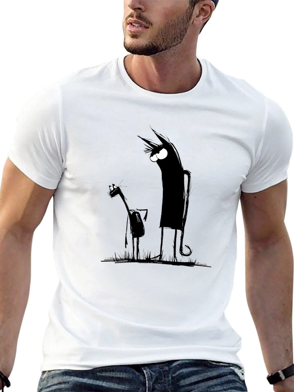 Mens Black Cartoon Graphic Tee