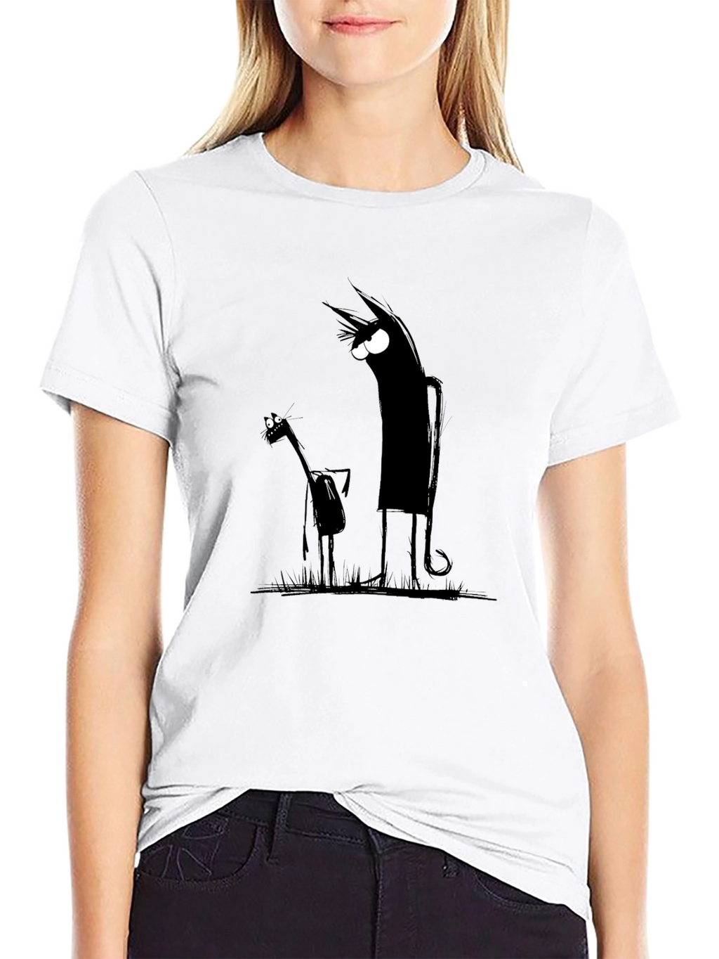 Mens Black Cartoon Graphic Tee