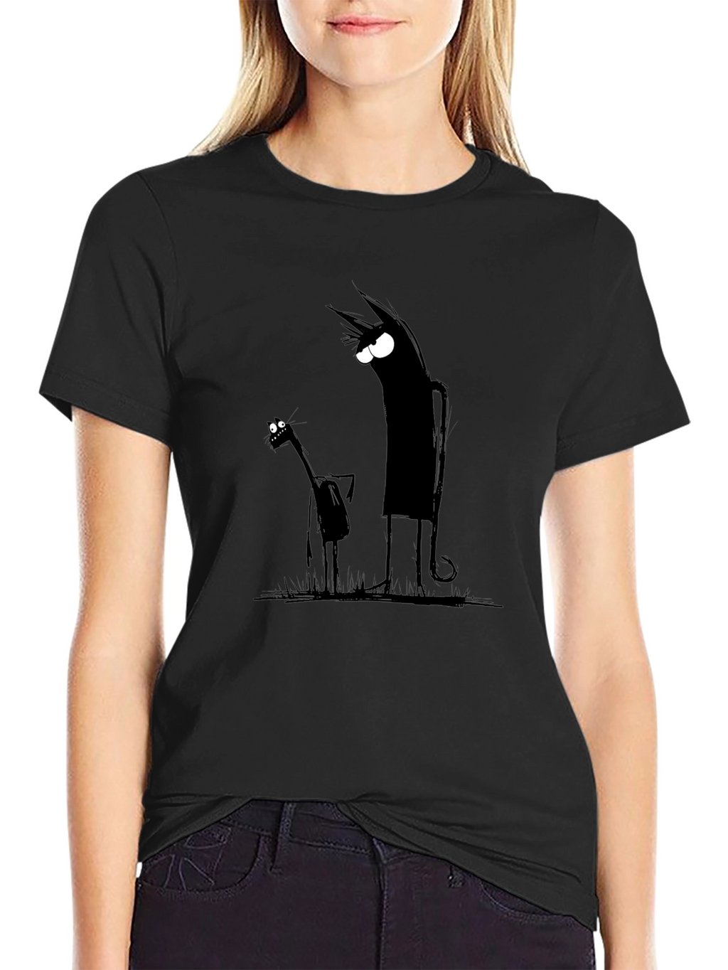 Mens Black Cartoon Graphic Tee