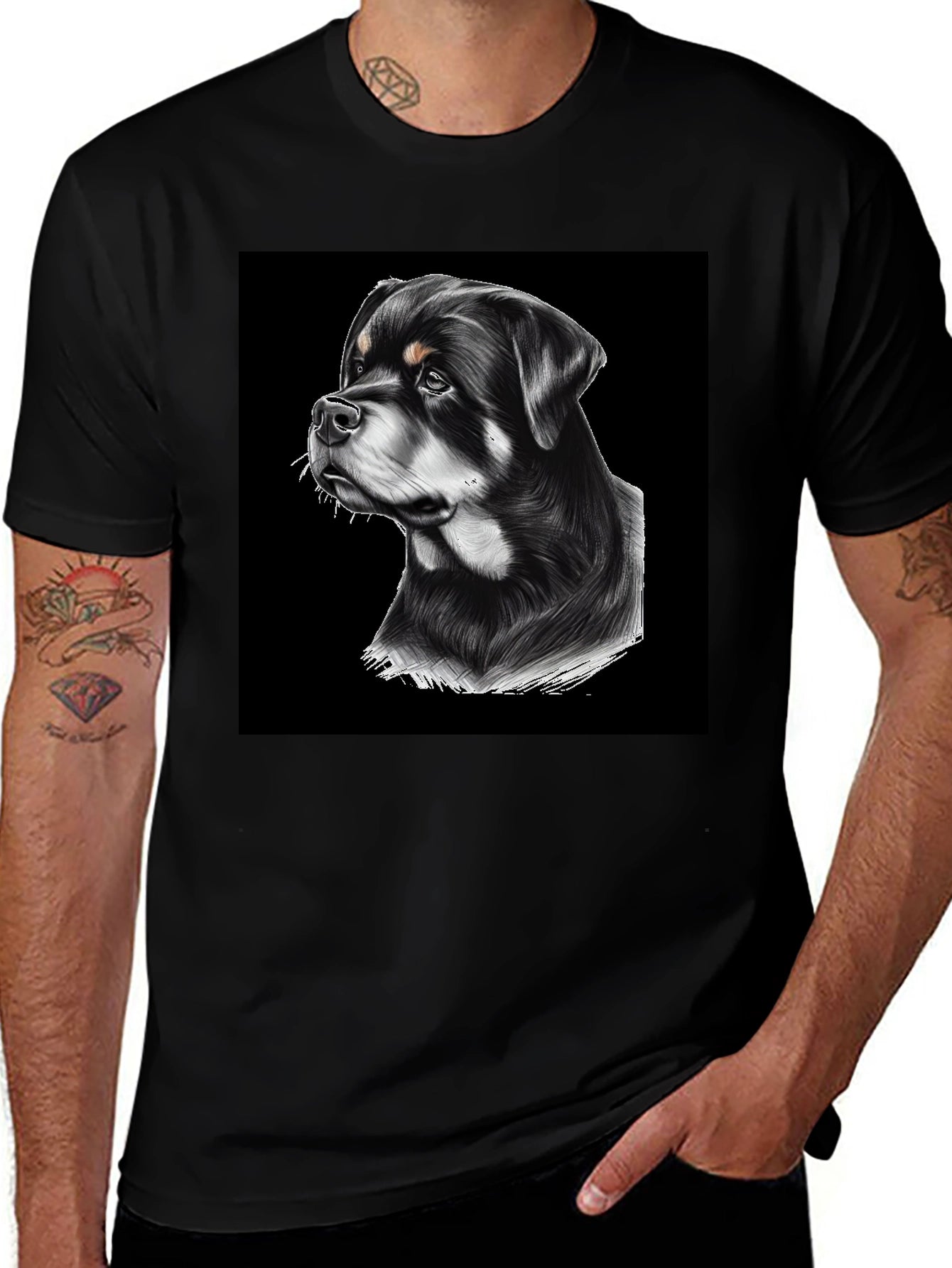 Rottweiler Graphic T-Shirt - Black Cotton Tee