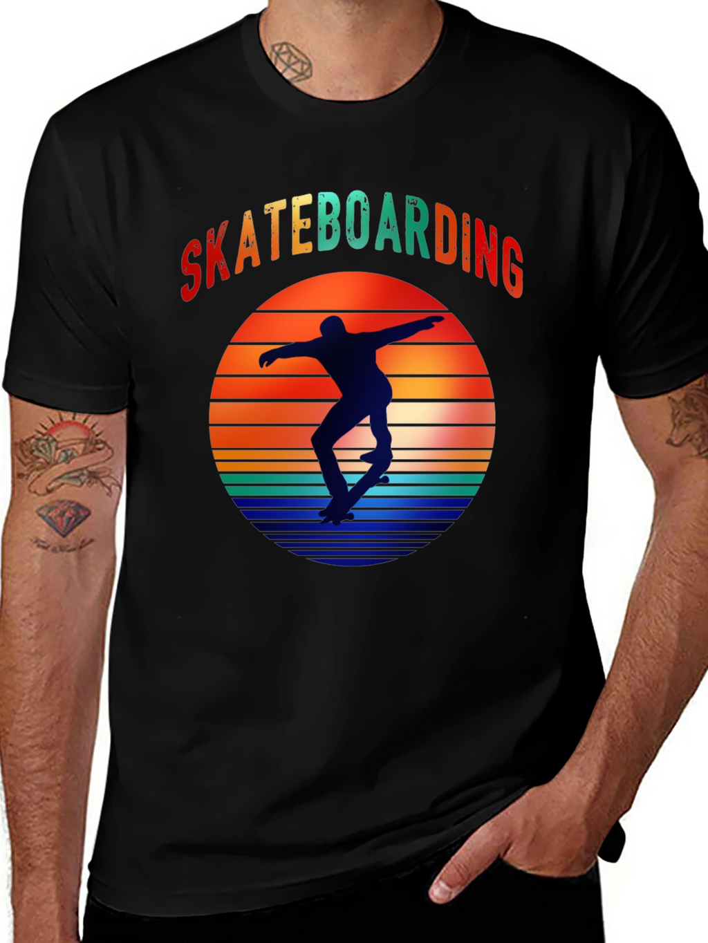 Skateboarding Sunset Graphic Tee - Retro Style