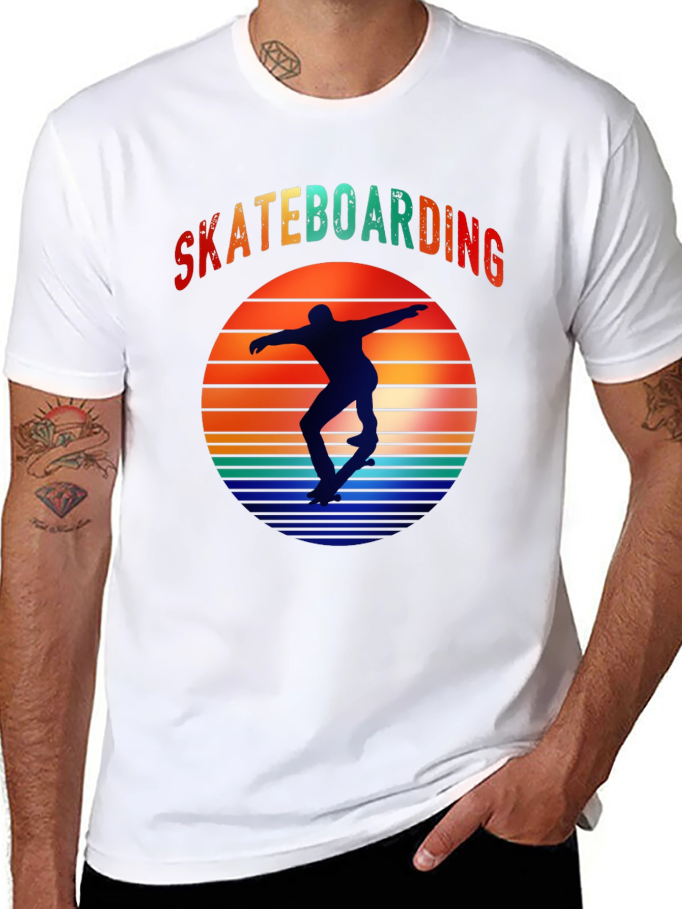Skateboarding Sunset Graphic Tee - Retro Style