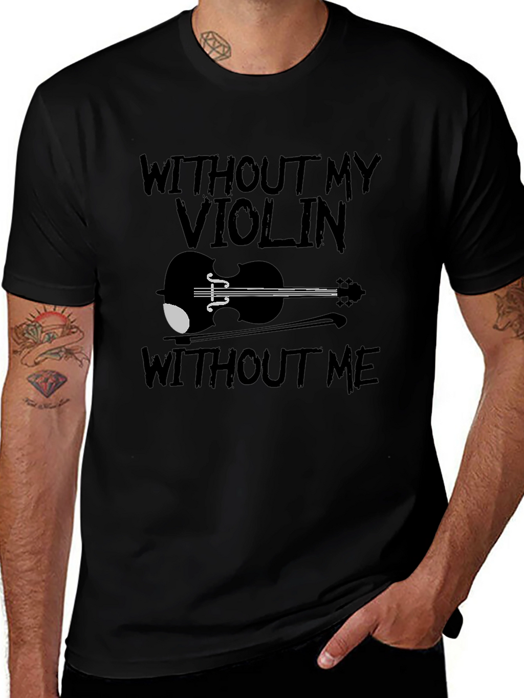 Violin Lover Black T-Shirt: Without My Violin Without Me