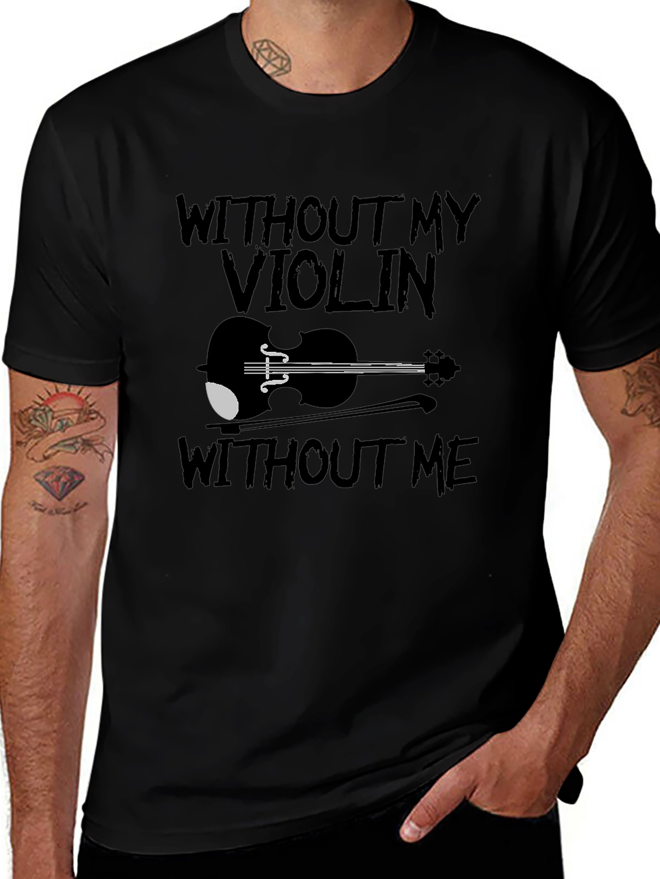Violin Lover Black T-Shirt: Without My Violin Without Me