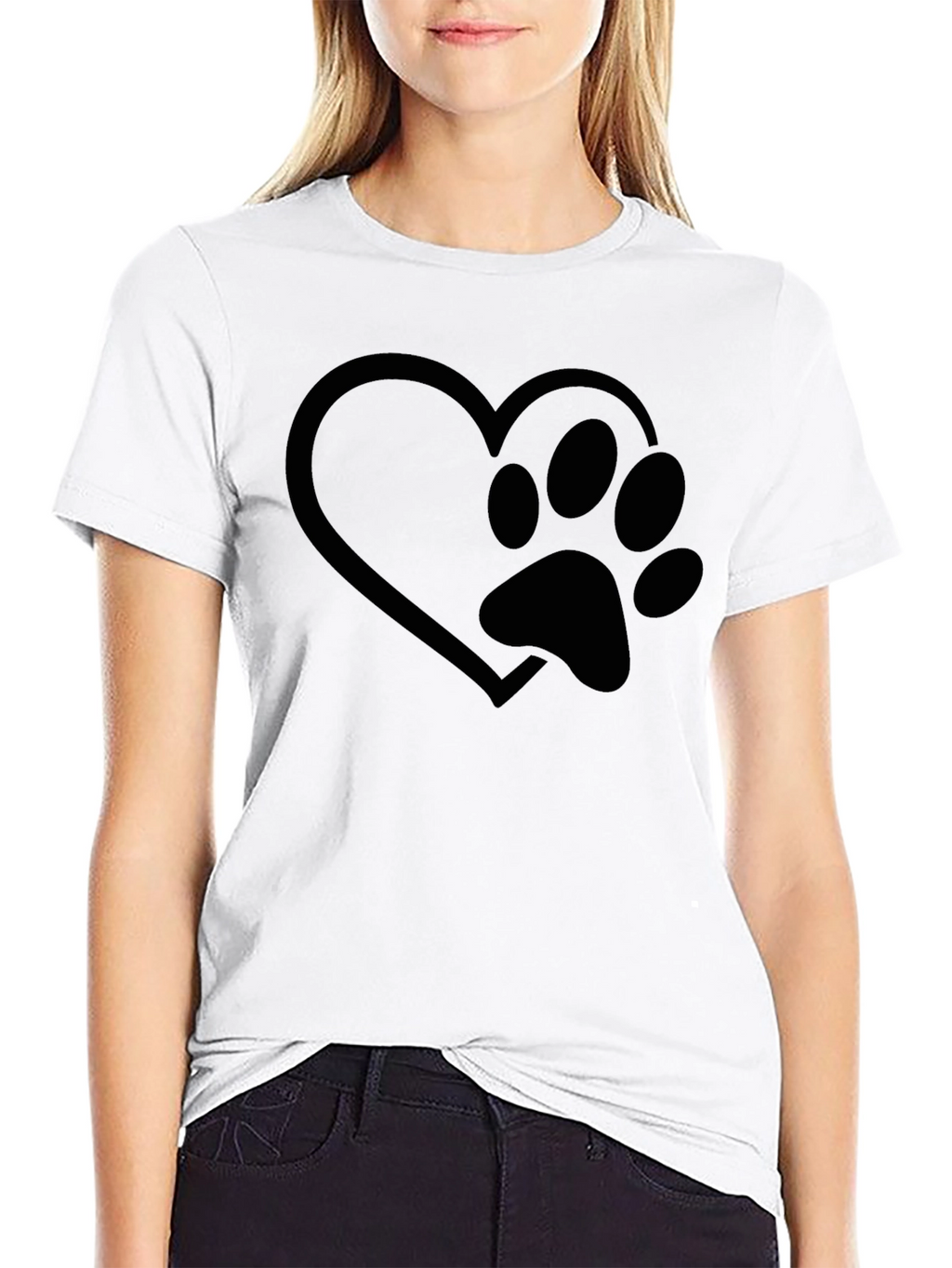 Heart Paw Print Graphic Tee - Black