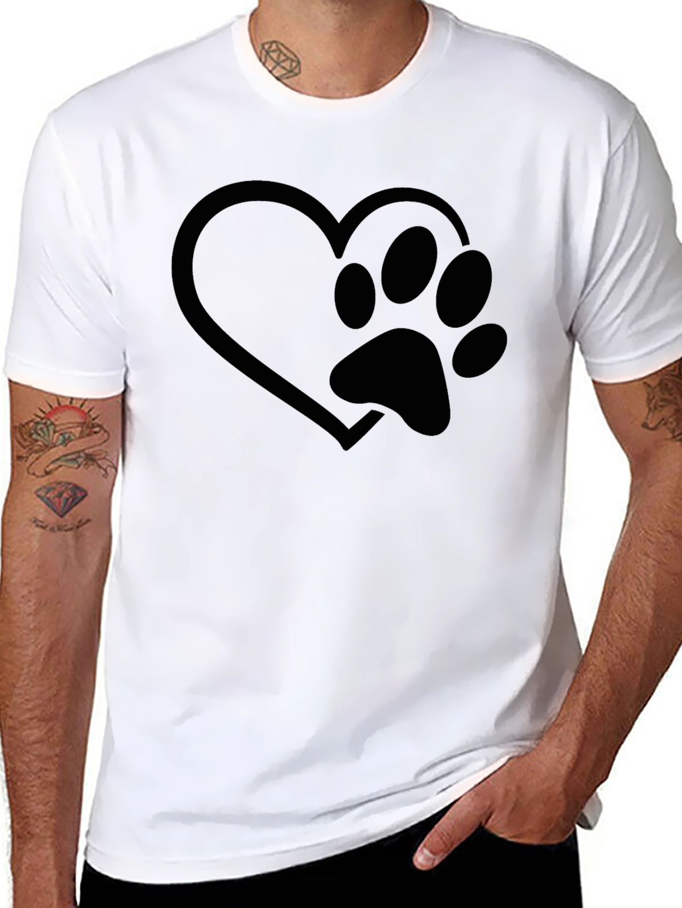 Heart Paw Print Graphic Tee - Black