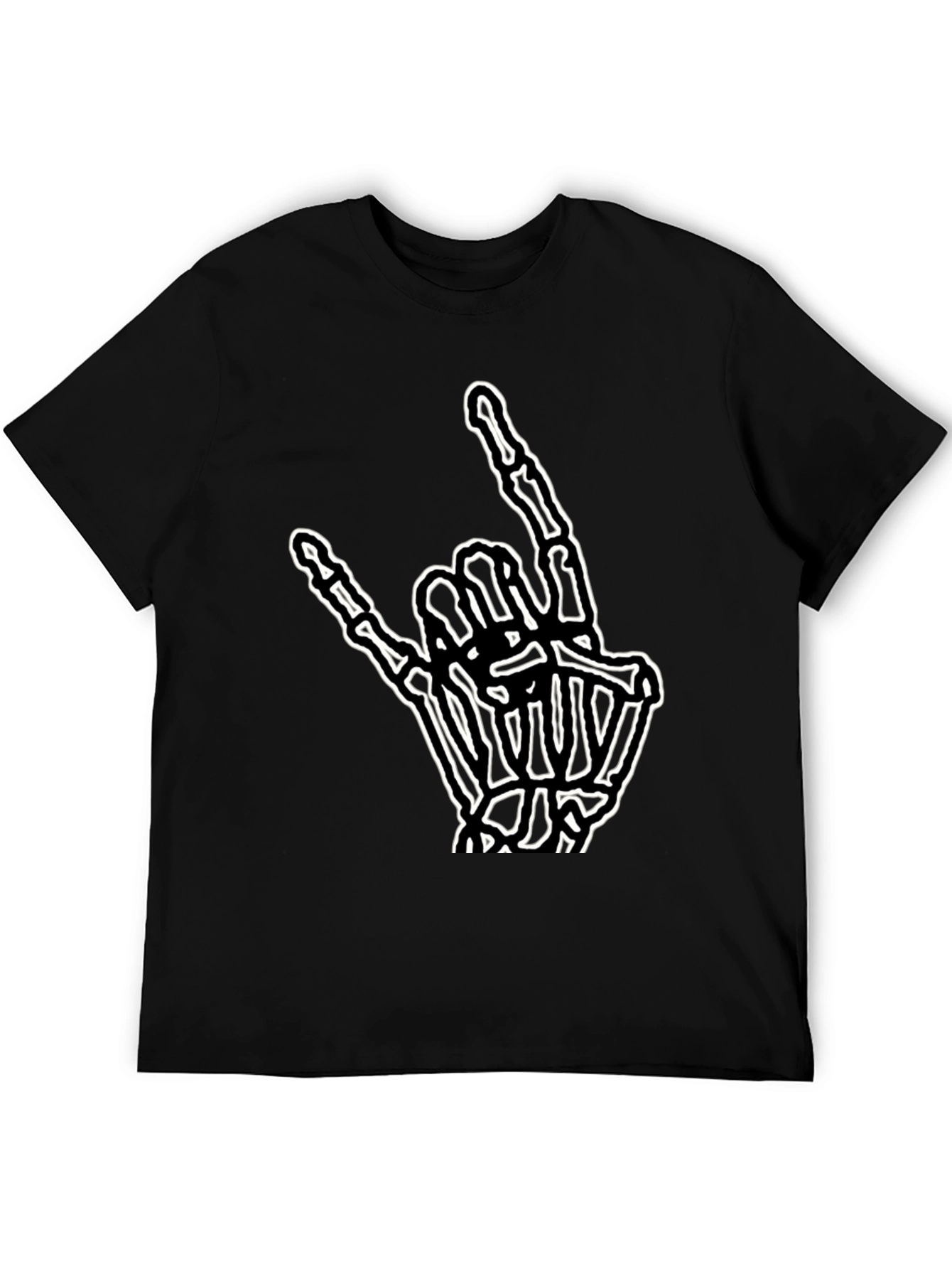 Rock On Skeleton Hand Graphic Tee - Black