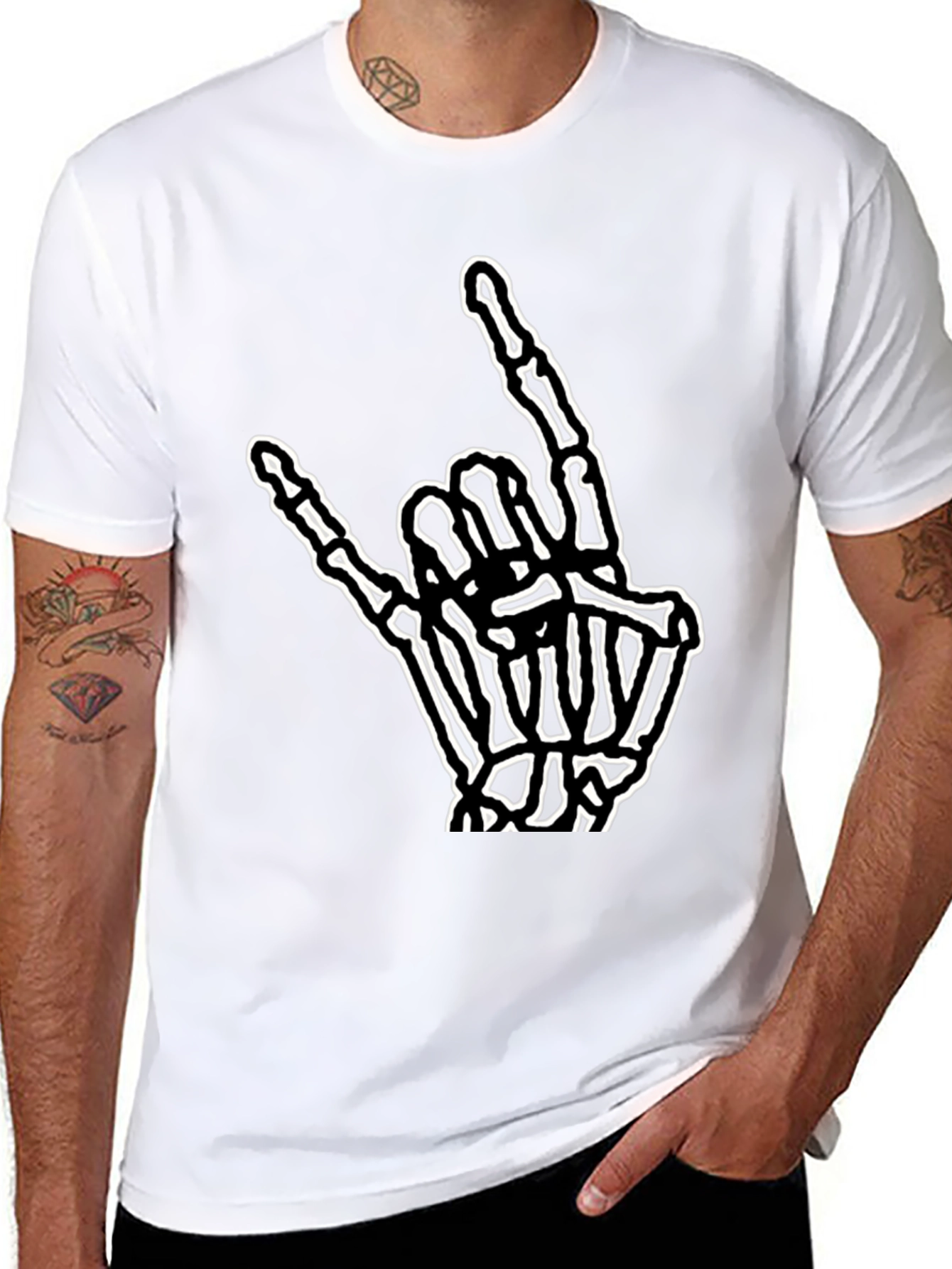 Rock On Skeleton Hand Graphic Tee - Black