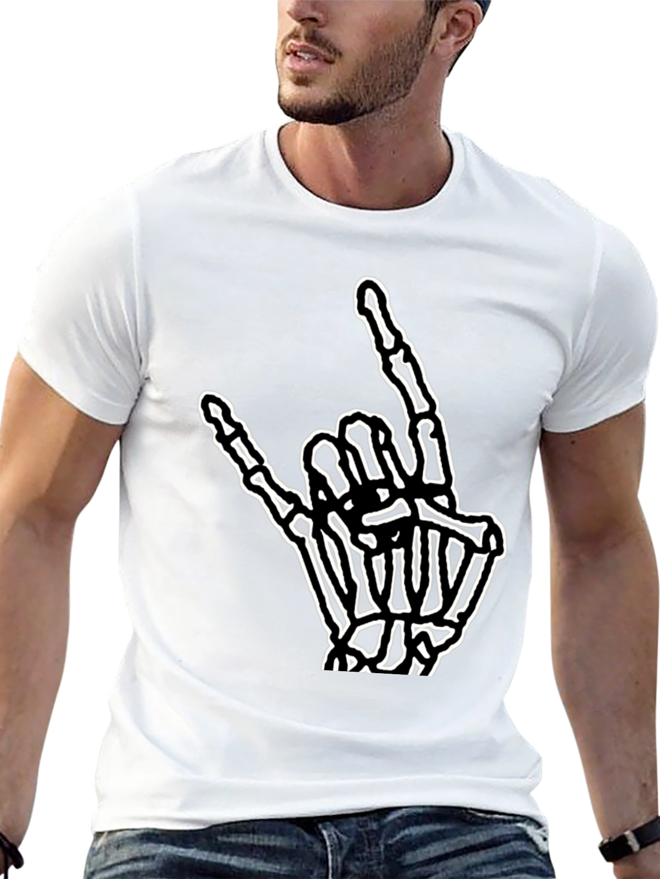 Rock On Skeleton Hand Graphic Tee - Black