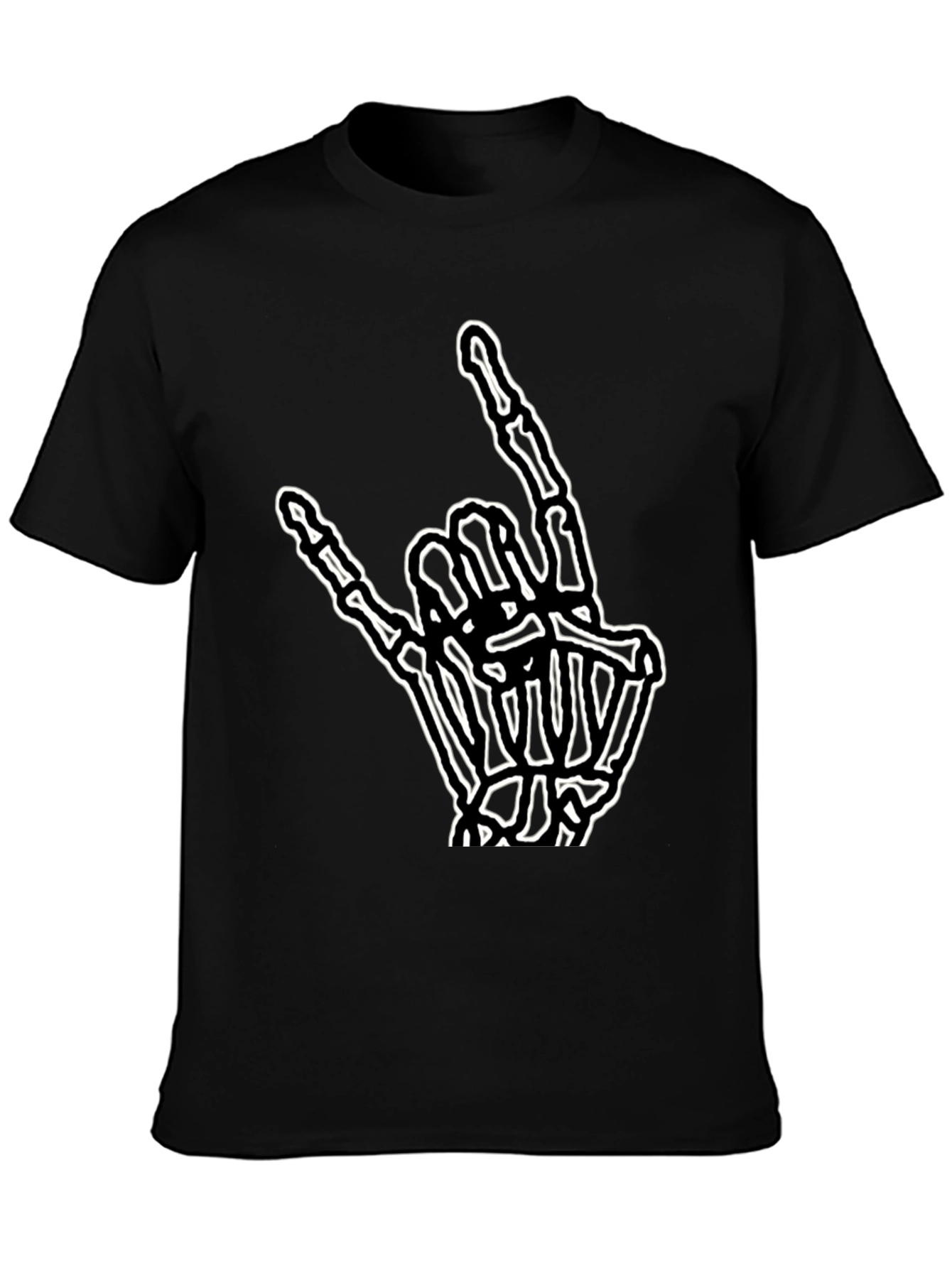 Rock On Skeleton Hand Graphic Tee - Black