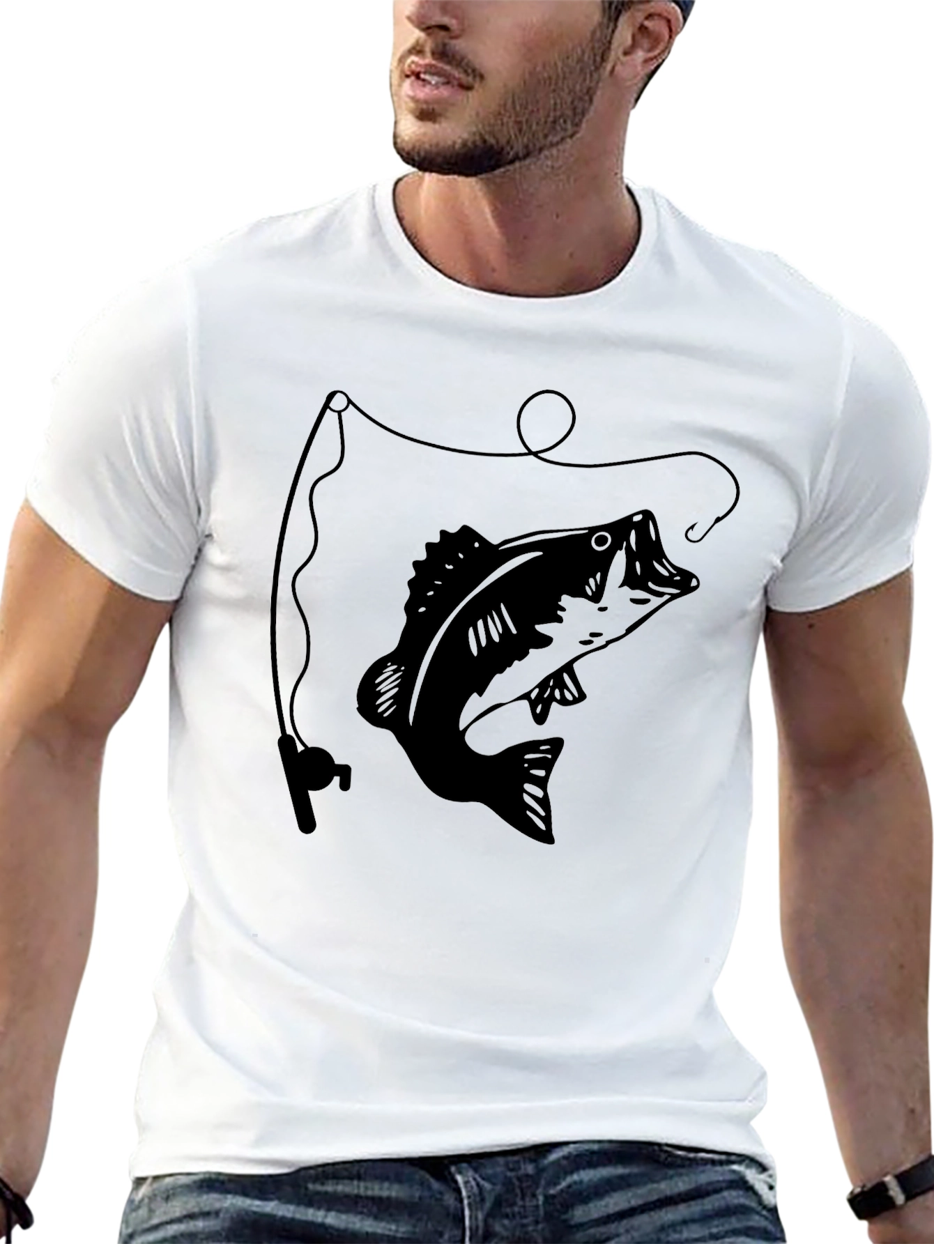Bass Fishing Graphic Tee - Black Cotton T-Shirt