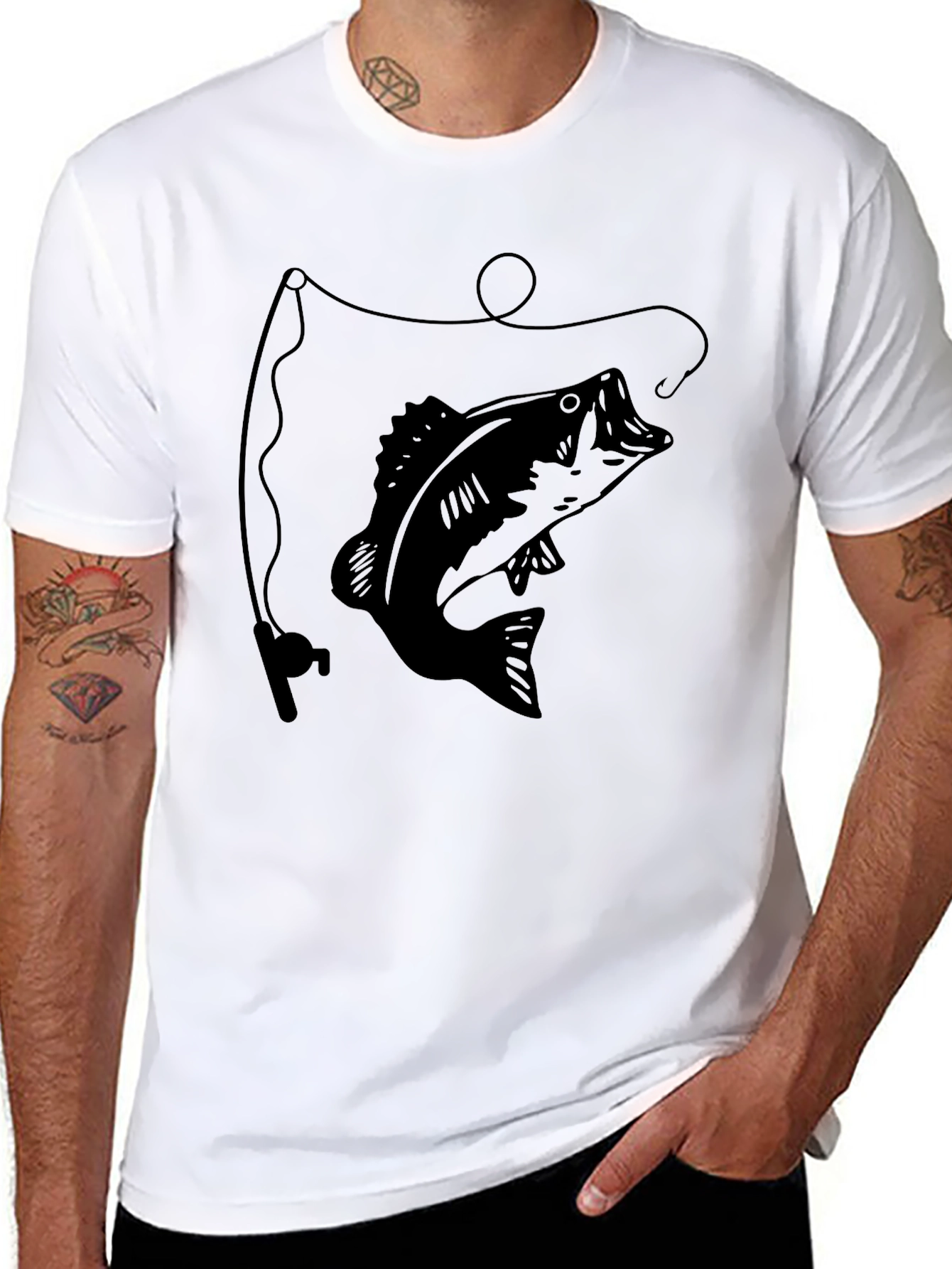 Bass Fishing Graphic Tee - Black Cotton T-Shirt