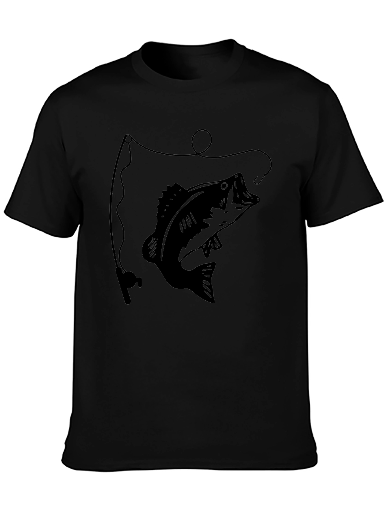 Bass Fishing Graphic Tee - Black Cotton T-Shirt