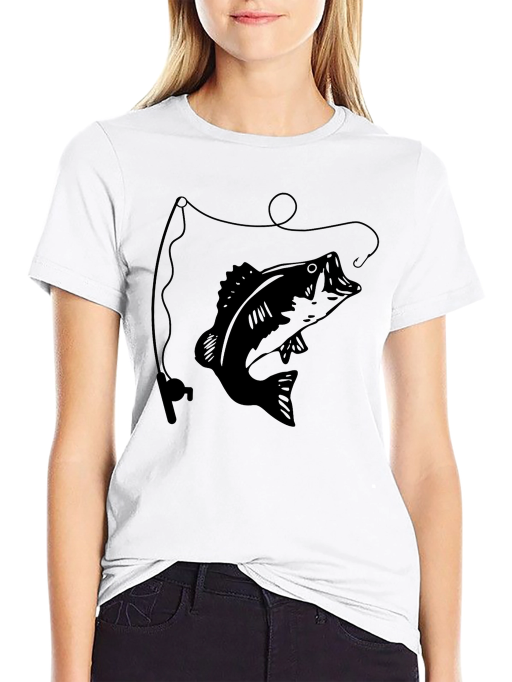 Bass Fishing Graphic Tee - Black Cotton T-Shirt