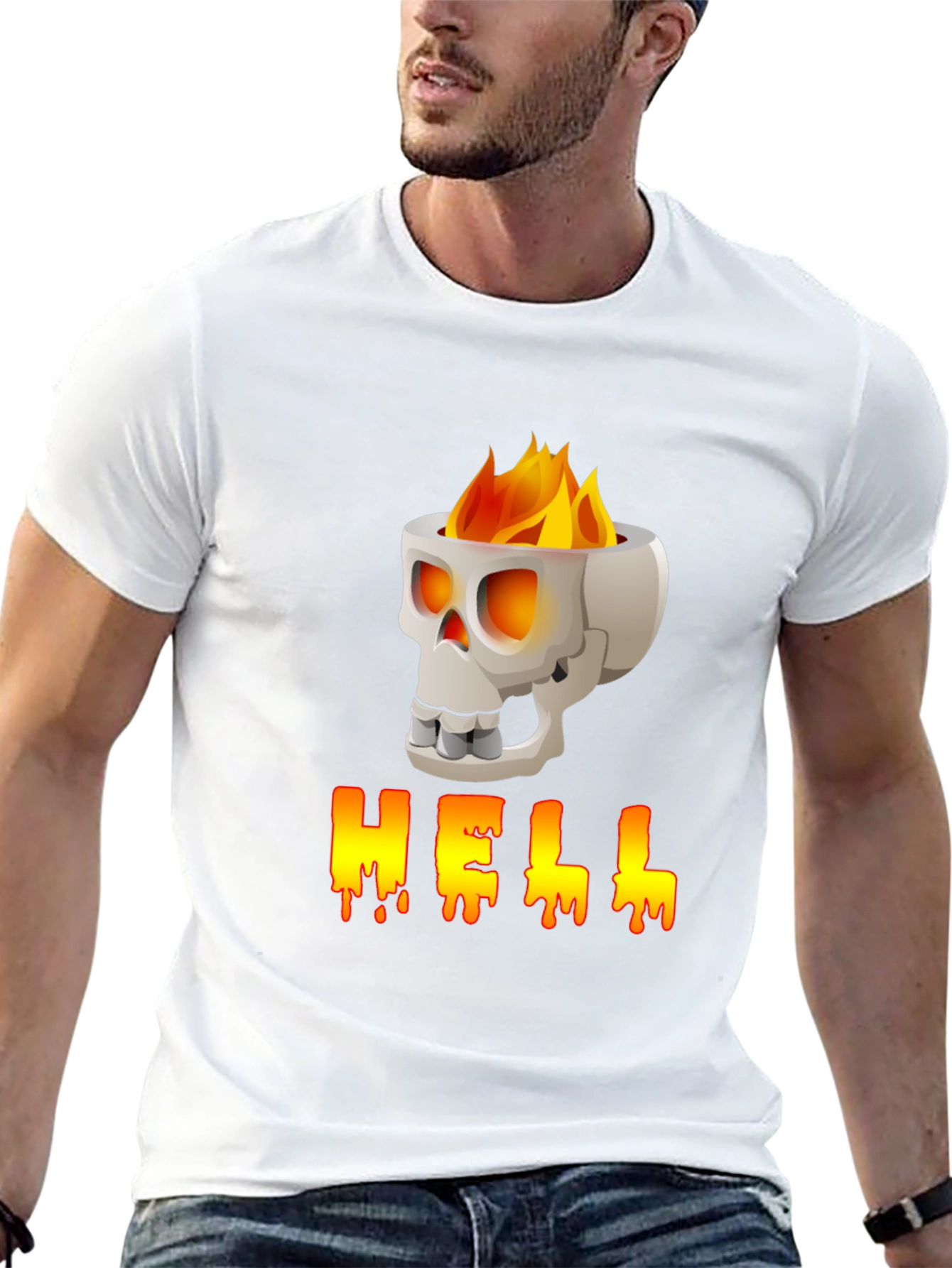 Skull HELL Graphic Print T-Shirt