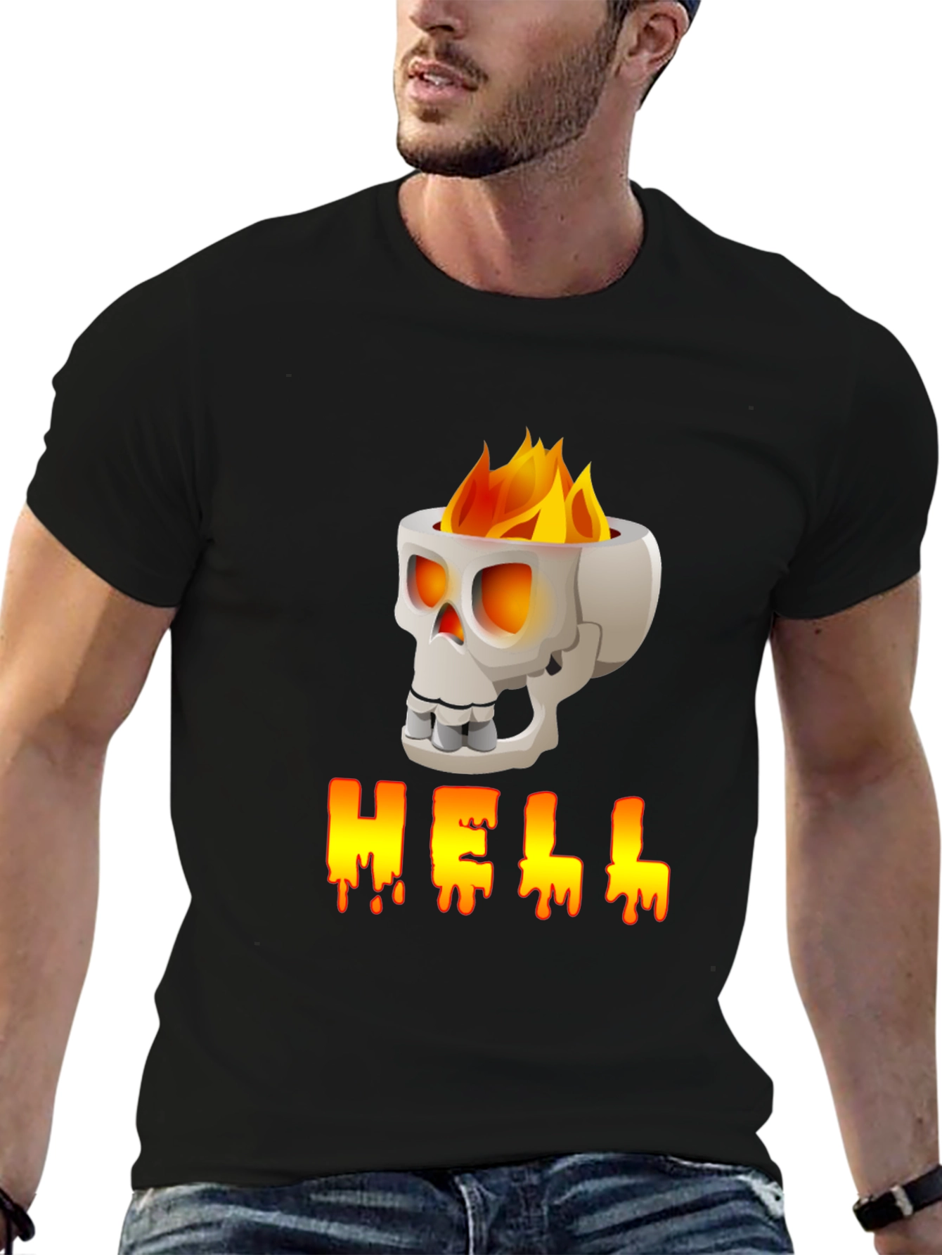 Skull HELL Graphic Print T-Shirt