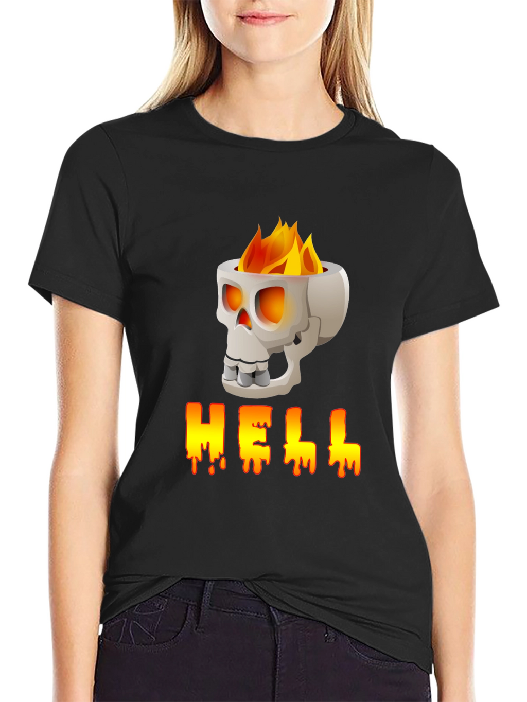 Skull HELL Graphic Print T-Shirt