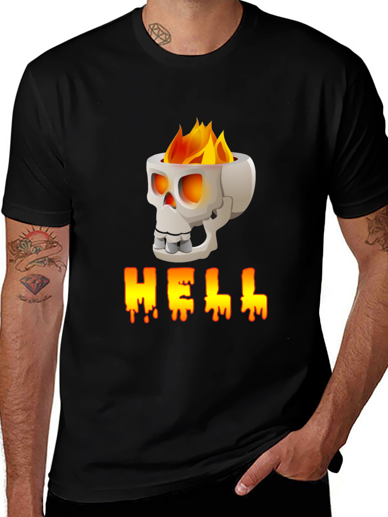 Skull HELL Graphic Print T-Shirt