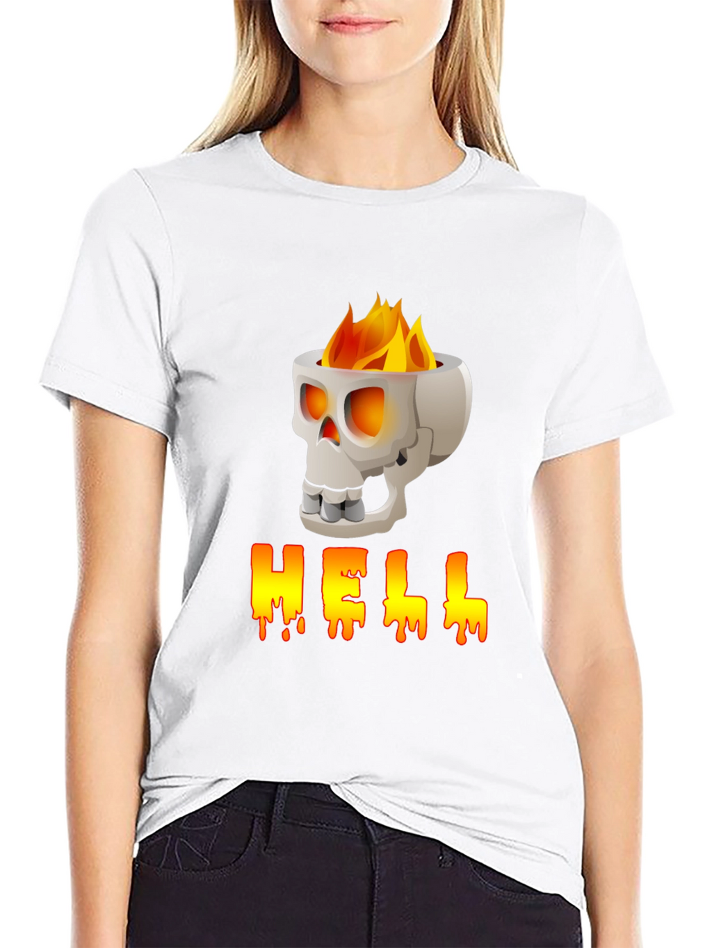 Skull HELL Graphic Print T-Shirt