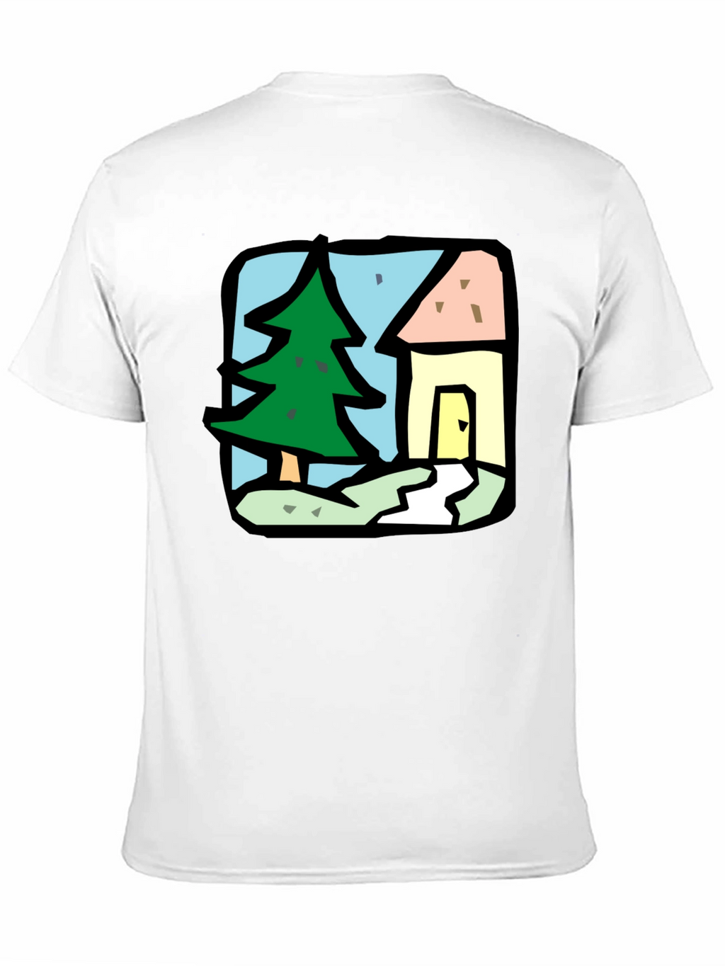 Cartoon House & Tree Black T-Shirt