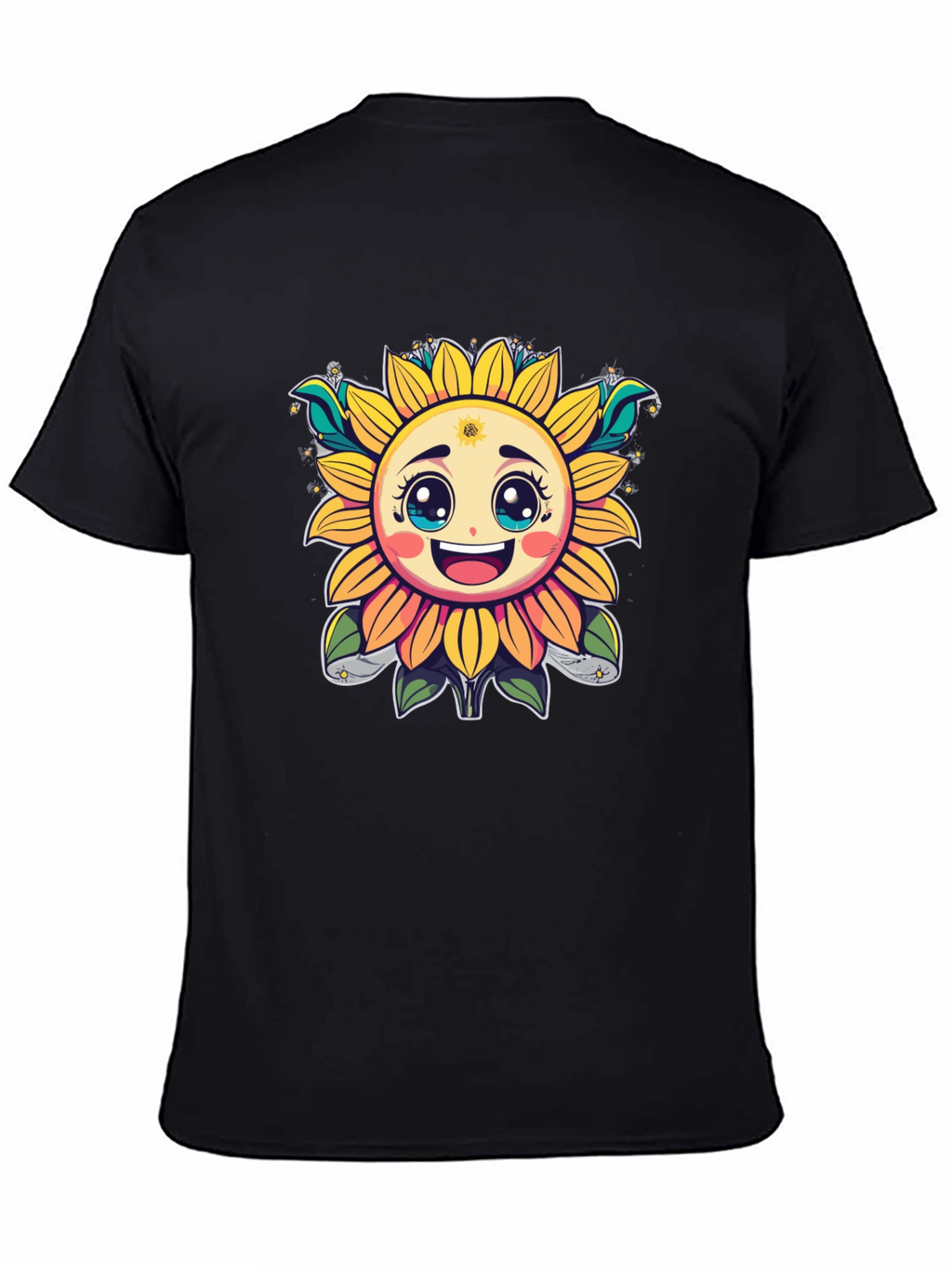 Happy Sunflower Graphic T-Shirt - Cheerful Black Tee
