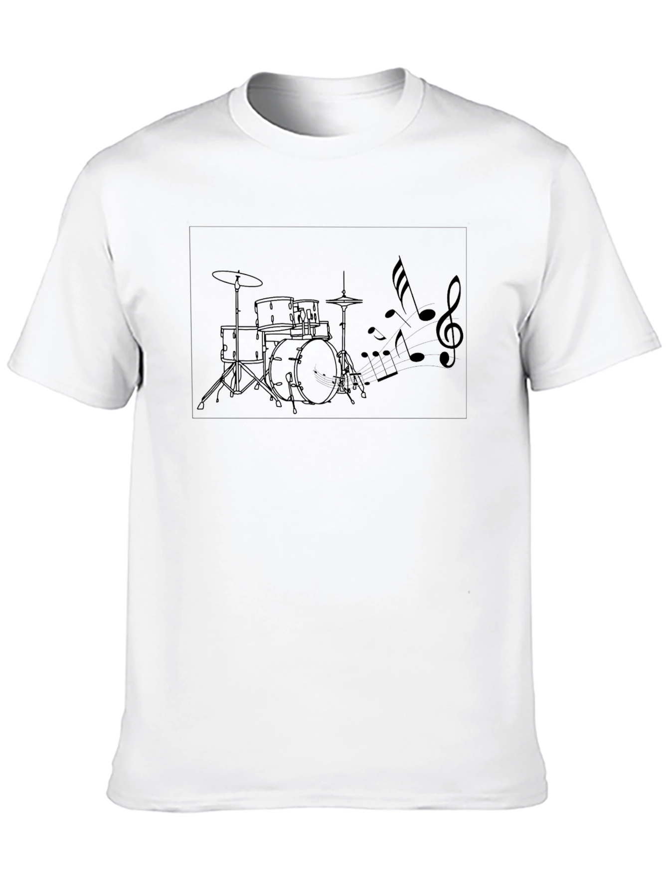 Drum Set Music Notes Black Graphic Tee
