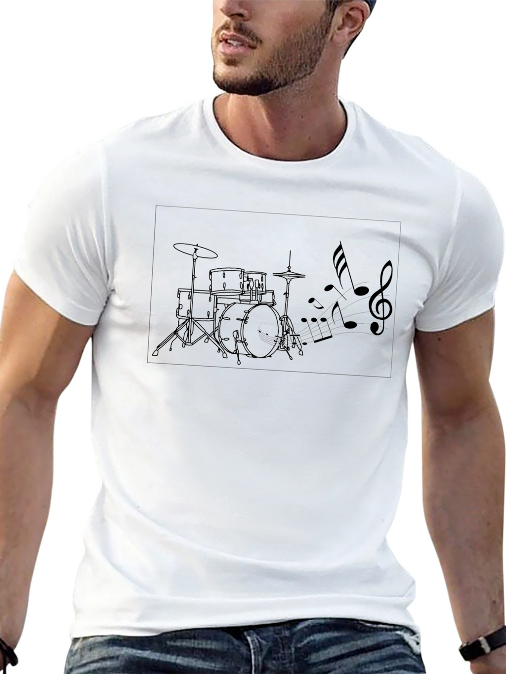 Drum Set Music Notes Black Graphic Tee