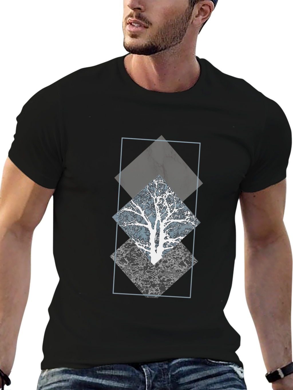 Geometric Tree Graphic Tee - Modern Style