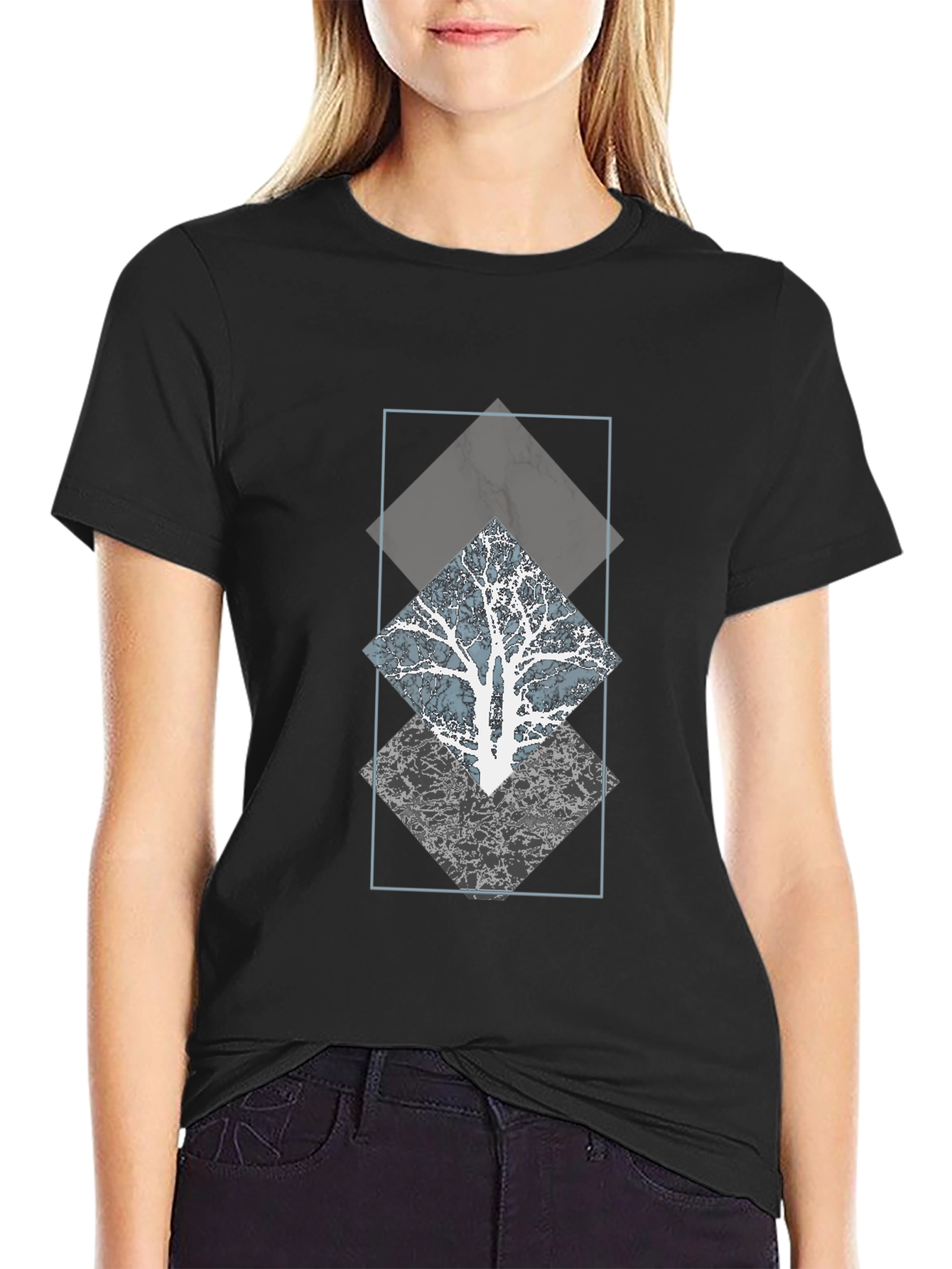 Geometric Tree Graphic Tee - Modern Style