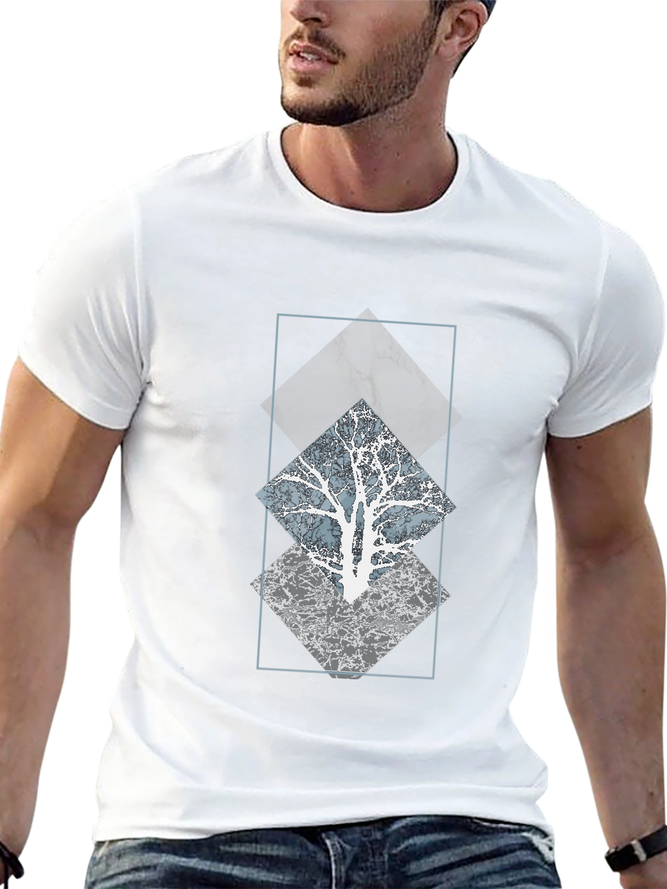 Geometric Tree Graphic Tee - Modern Style